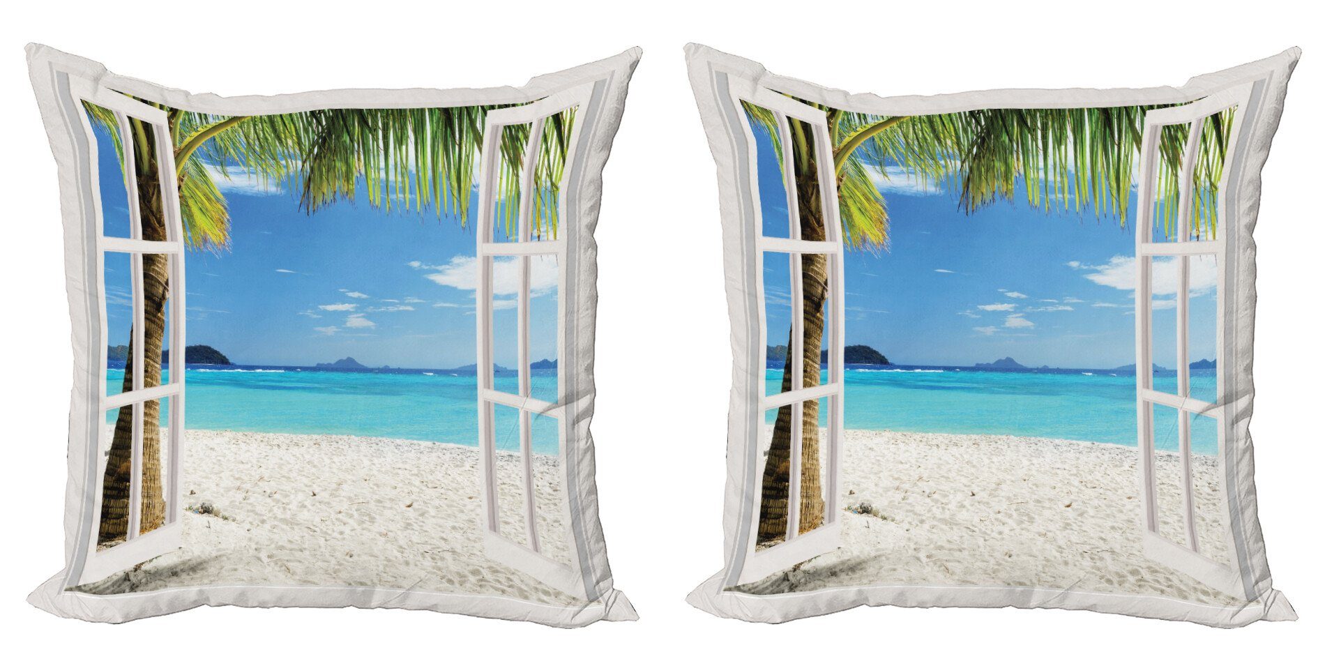 Kissenbezüge Modern Accent Doppelseitiger Digitaldruck, Abakuhaus (2 Stück), Tropisch Tropical Beach Palmen