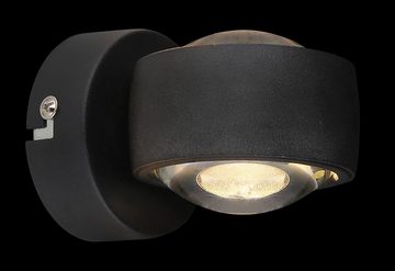 Globo LED Wandleuchte RANDI, 1-flammig, Schwarz, Transparent, Metall, Up-Down-Beleuchtung, LED fest integriert, Extra-Warmweiß, Lampenschirm aus Glas, Up-Down-Beleuchtung, B 7,5 x H 7 x T 10 cm