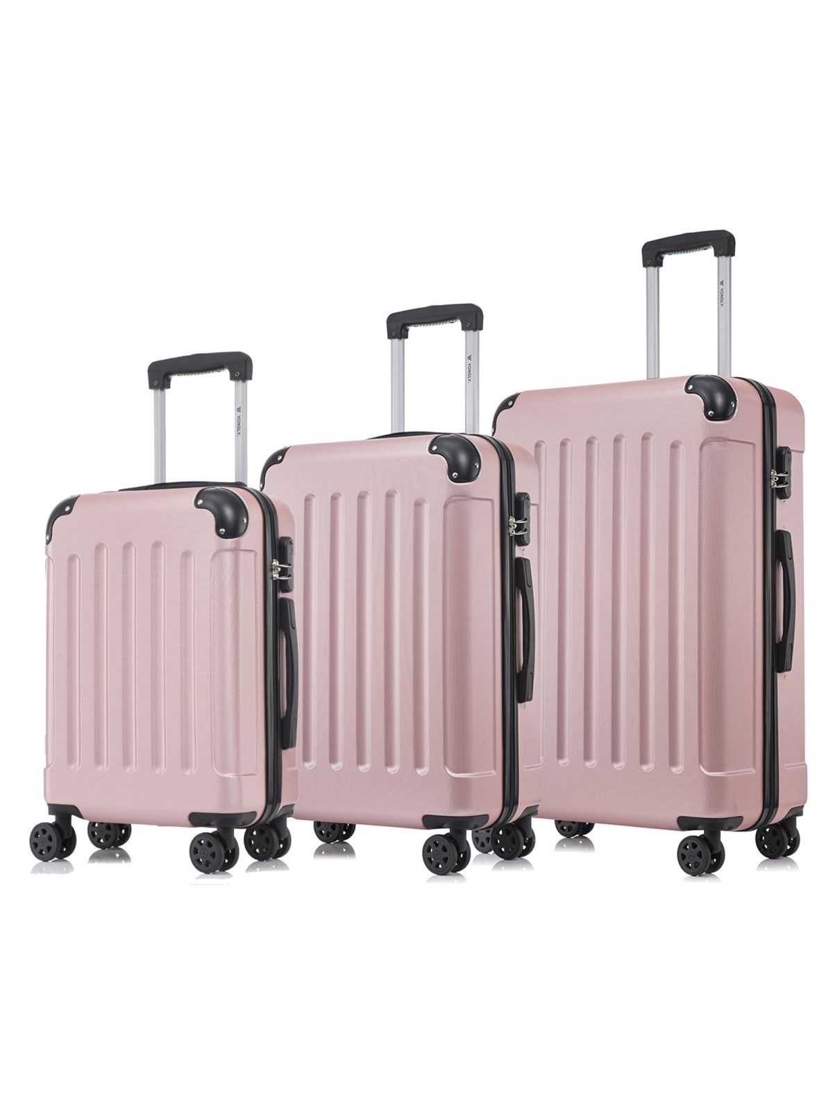 YONSLY Kofferset Reisekoffer Trolley Hartschale aus ABS für Urlaubs- und Familienreisen, 4 Rollen, (3er Set, 3 tlg., M-L-XL), mit Zahlenschloss, 360° Doppelrollen und ergonomischem Gummigriff