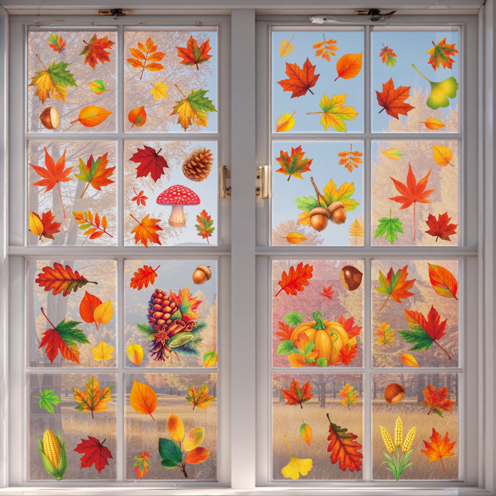 Sorvyzxn Fensterbild Fensterbilder Herbst, Autumn Fensterbild Selbstklebend, Herbstdeko, Geeignet für Erntedankfest Halloween Herbst Deko Fenster Aufkleber