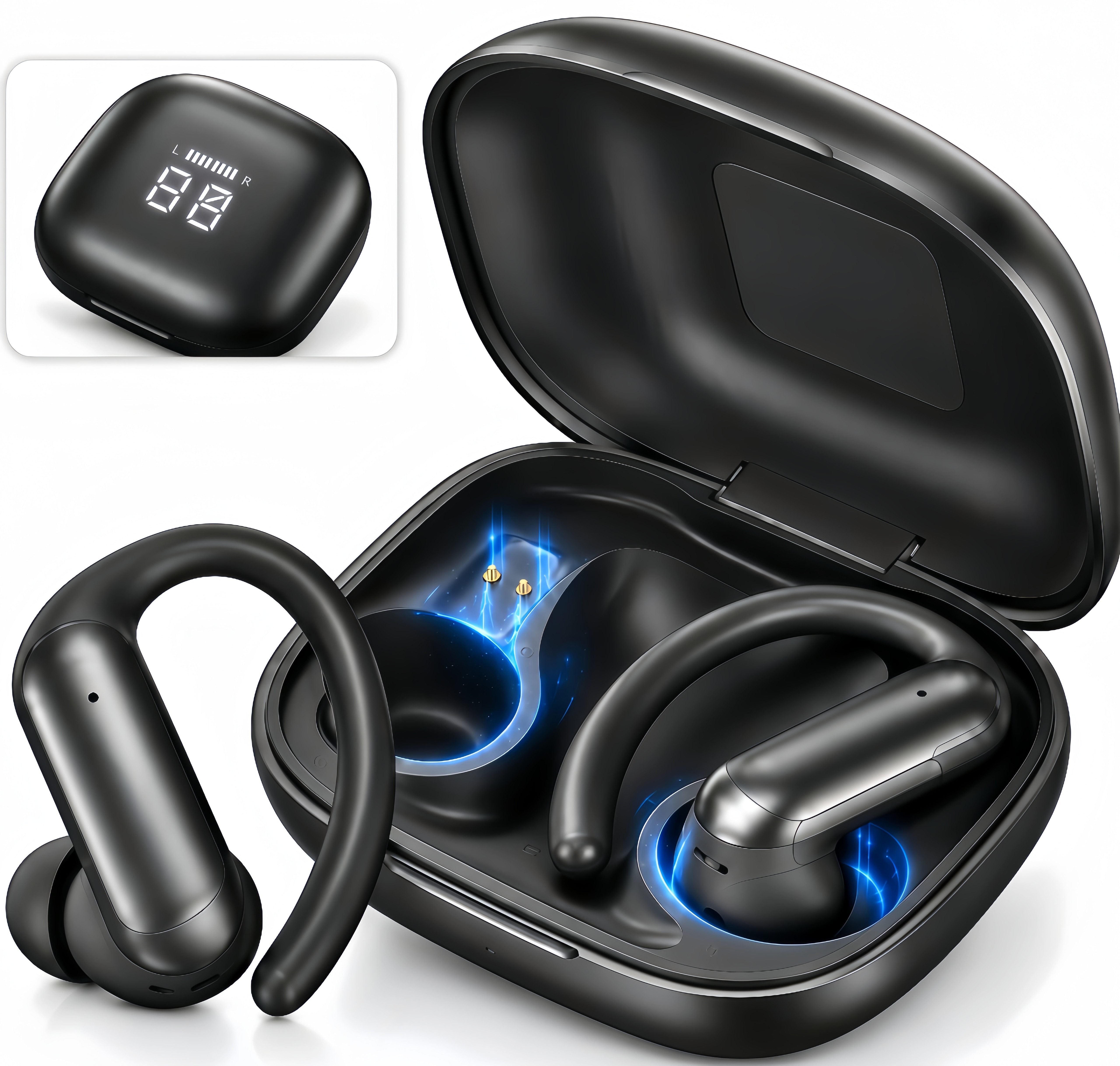 Forrlite 2026 Neue Bluetooth Kopfhörer Sport, in Ear Kopfhörer Kabellos In-Ear-Kopfhörer (Bluetooth 6.0 mit In-Ear-KopfhörerHD Mic, Herausragender Sound, 60 Std Spielzeit, Comfort Fit, Dual LED-Anzeige, IPX7 Wasserdicht Ohrhörer mit Ohrhaken,Kopfhörer, TWS In-Ear-Kopfhörer,In Ear Ohrhörer,Open Ear Kopfhörer) von Forrlite