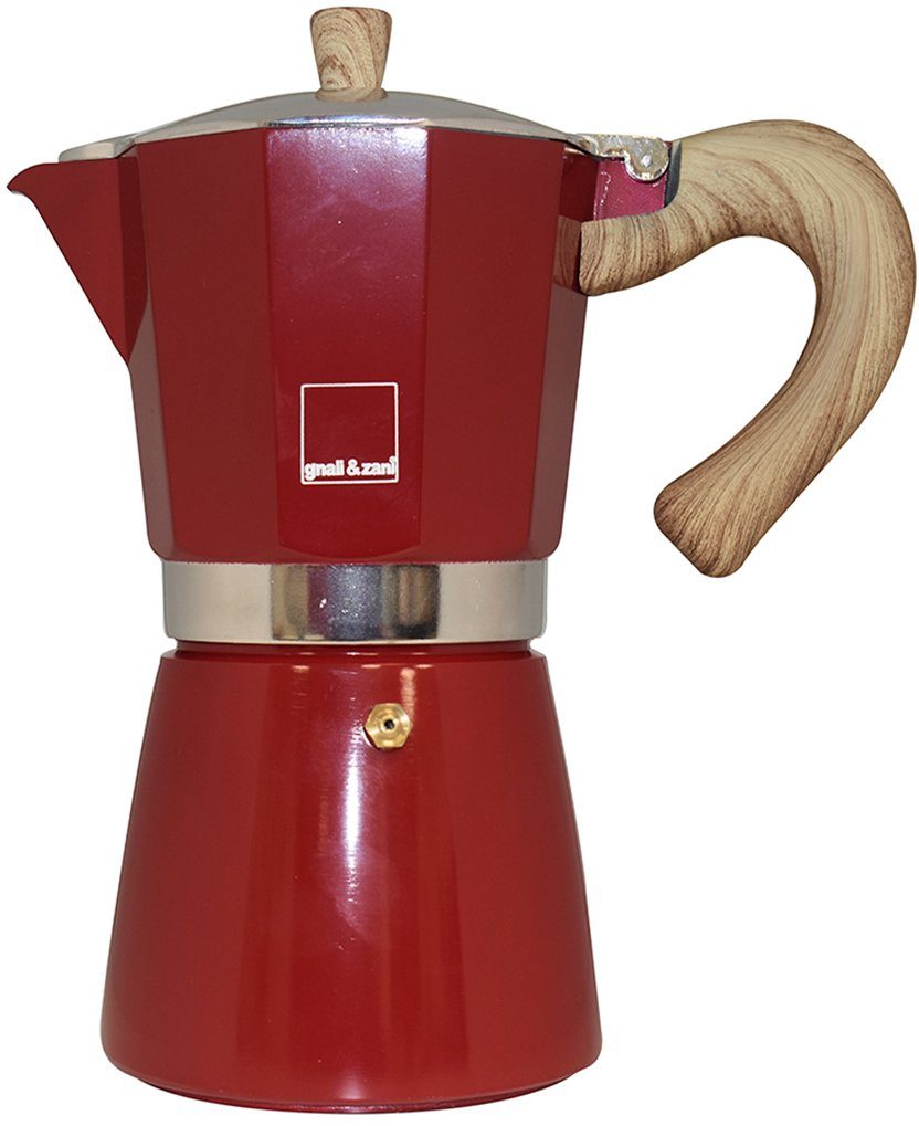 gnali & zani Espressokocher, Aluminium mit Softtouch-Griff in Holzoptik, Induktion