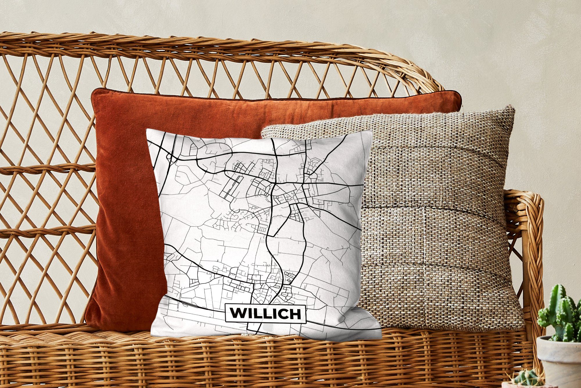 Karte Wohzimmer, mit Sofakissen Willich Deko, - Stadtplan, Dekokissen - Füllung Zierkissen MuchoWow für Schlafzimmer,