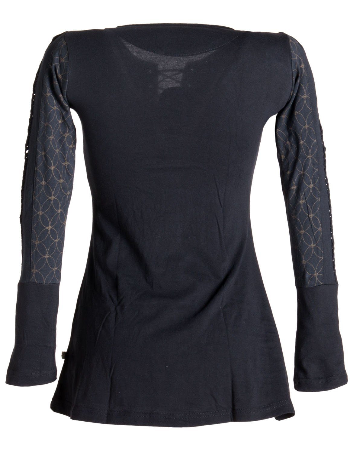 Vishes Sweater Bedrucktes Longshirt Style Ethno, Hippie, Baumwolle Kängurutasche Boho, Goa schwarz mit