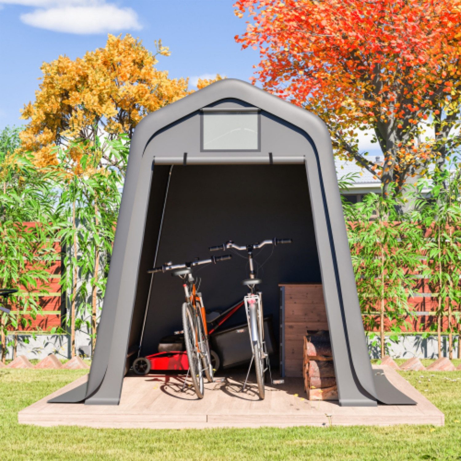 ANYSUN Gartenhaus Geräteschuppen 245×183×217 cm mit Rolltor, PE-Plane & Stahlrahmen, (Einzelartikel, 1 Geräteschuppen), PE-Plane, UV-beständig, Metallrahmen, Belüftungsfenster, Bodenanker