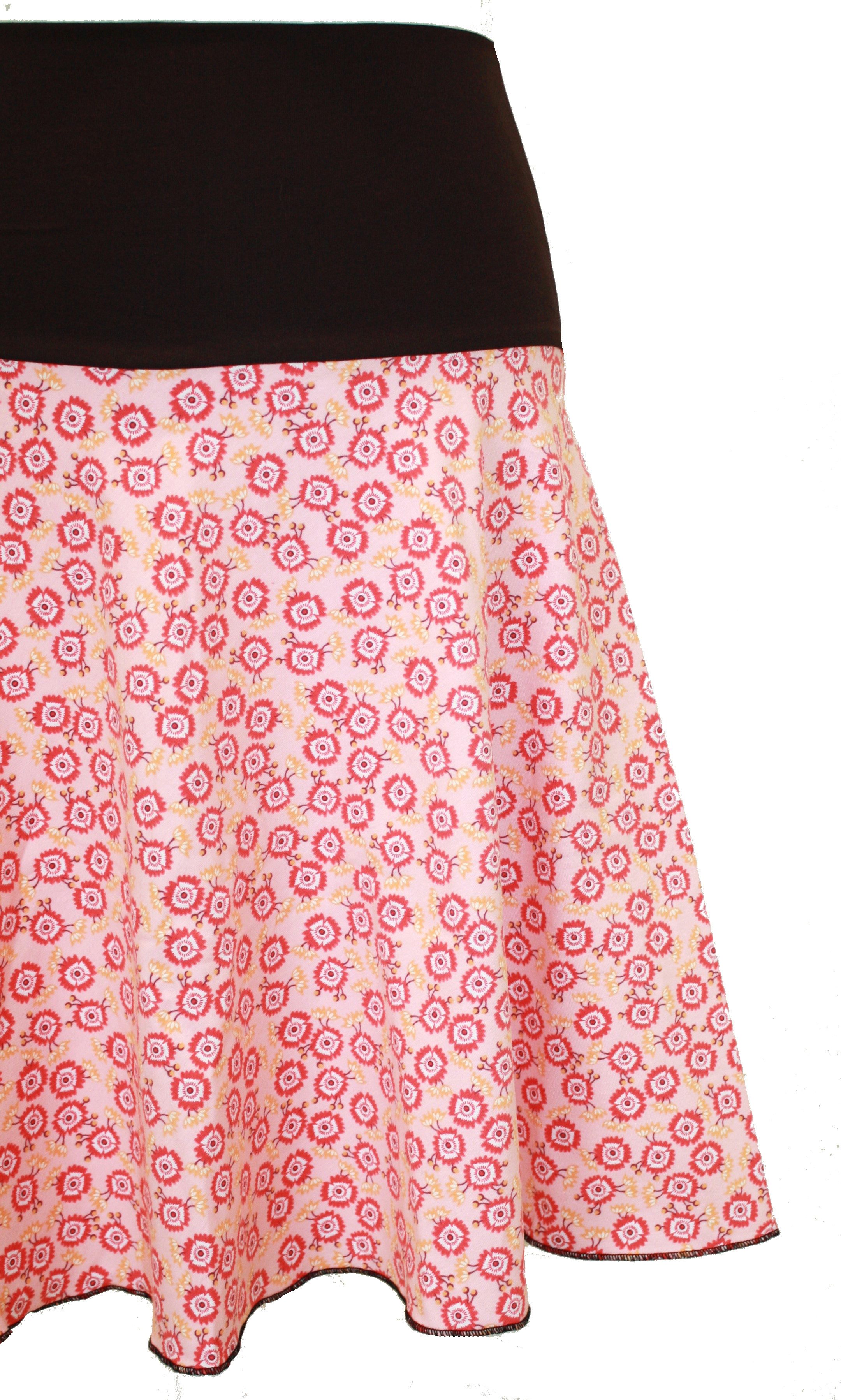 dunkle design A-Linien-Rock Sommer Sweat Schwarz Rot Pink Bunt 57cm elastischer Bund