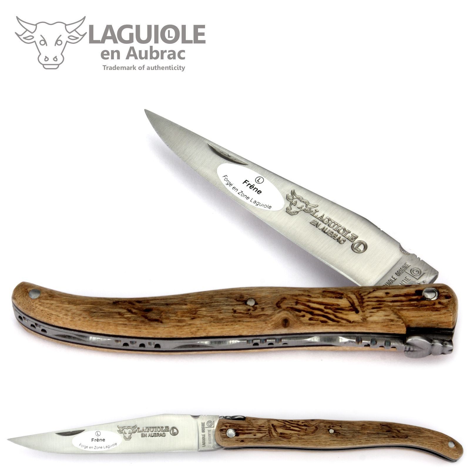 Laguiole en Aubrac Taschenmesser L0512FQIF, Griff 12cm Esche (plein manche) - Feder verziert - Stahl satiniert