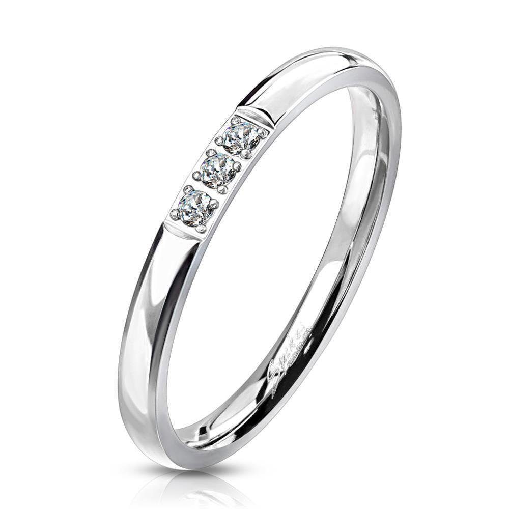 BUNGSA Fingerring Ring aus schmal silber mit Frauen Edelstahl Kristallen 3 (Ring, Mädchen Damen 1-tlg)
