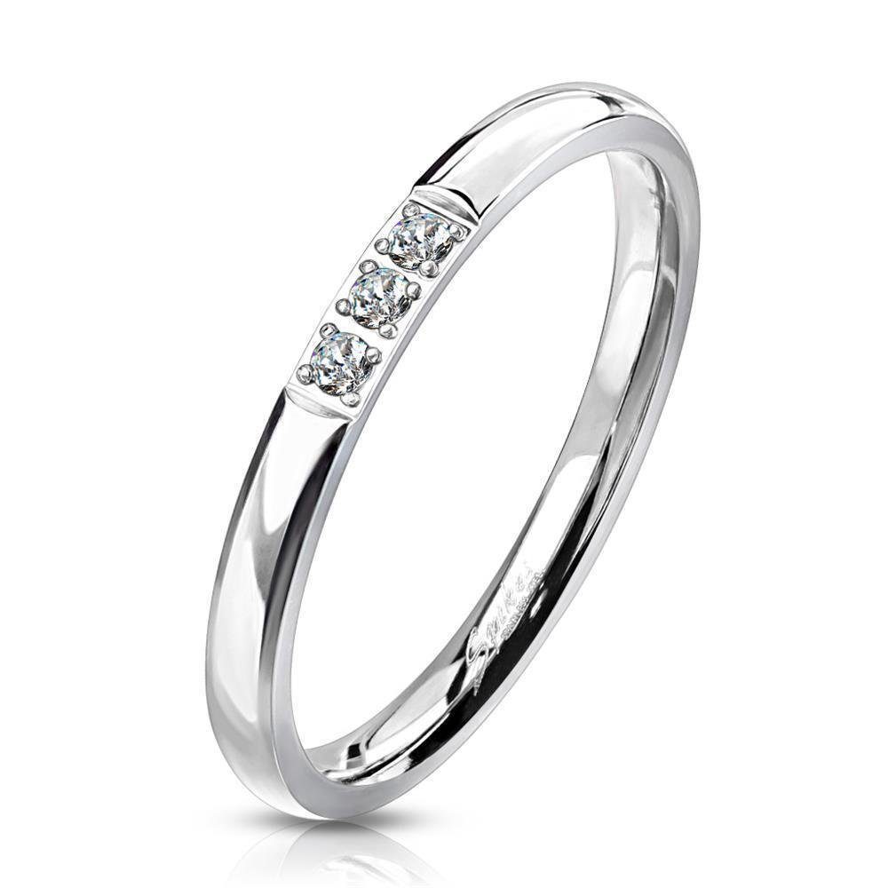 BUNGSA Fingerring Ring schmal mit 3 Kristallen silber aus Edelstahl Damen 57 (18.1) (Ring, 1-tlg), Frauen Mädchen