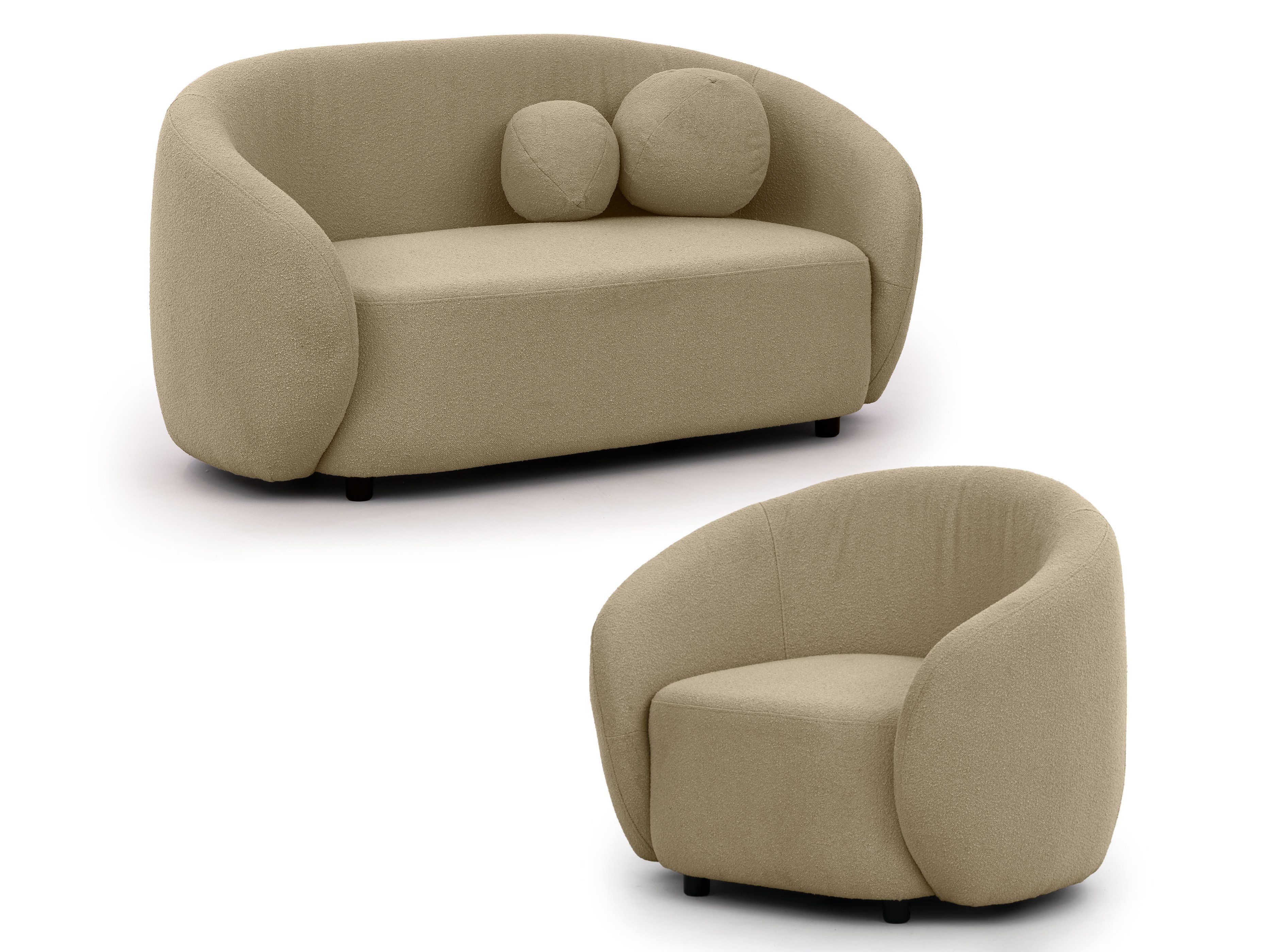 S-Style Möbel Polstergarnitur 2+1 Roundi, Bouclé, günstig online kaufen
