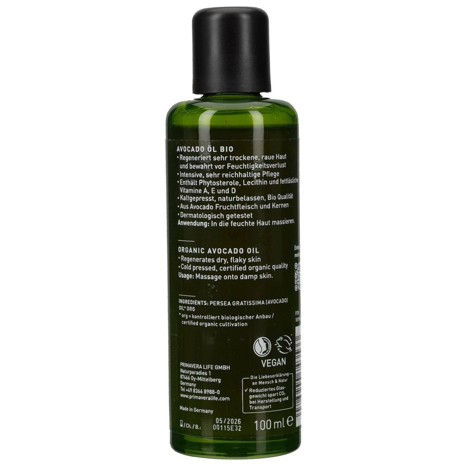 Primavera Life GmbH Körperöl Primavera AVOCADOÖL Bio 100ml PZN 18194832