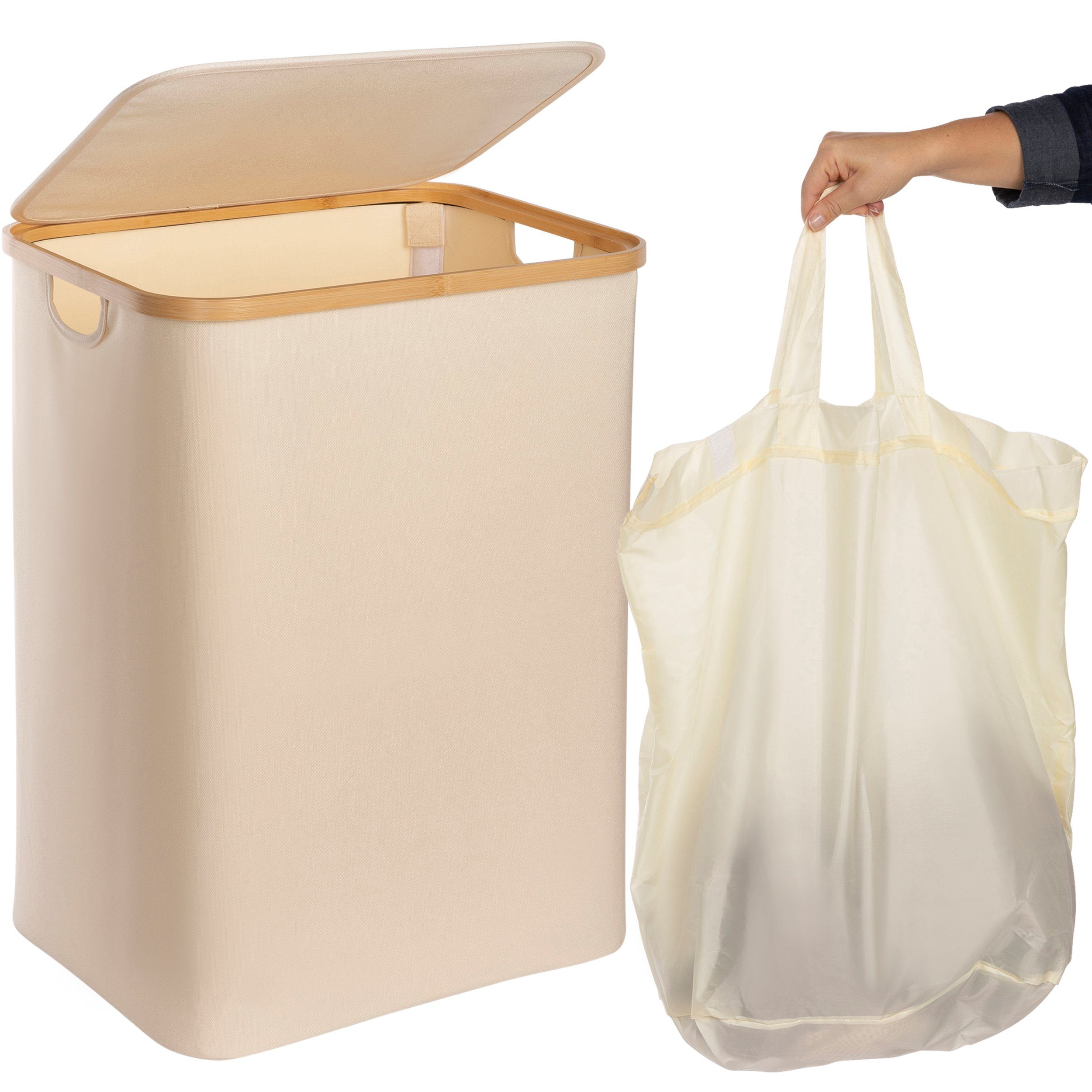 ONVAYA Wäschekorb Wäschesammler mit Deckel, 70L, herausnehmbarer Wäschekorb Bad