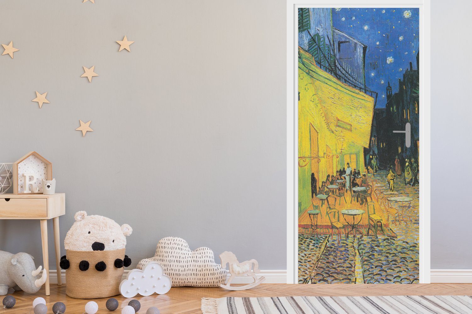 cm Gogh, Türtapete Tür, 75x205 Fototapete (1 für bedruckt, van Matt, bei St), - MuchoWow Nacht Vincent Türaufkleber, Caféterrasse