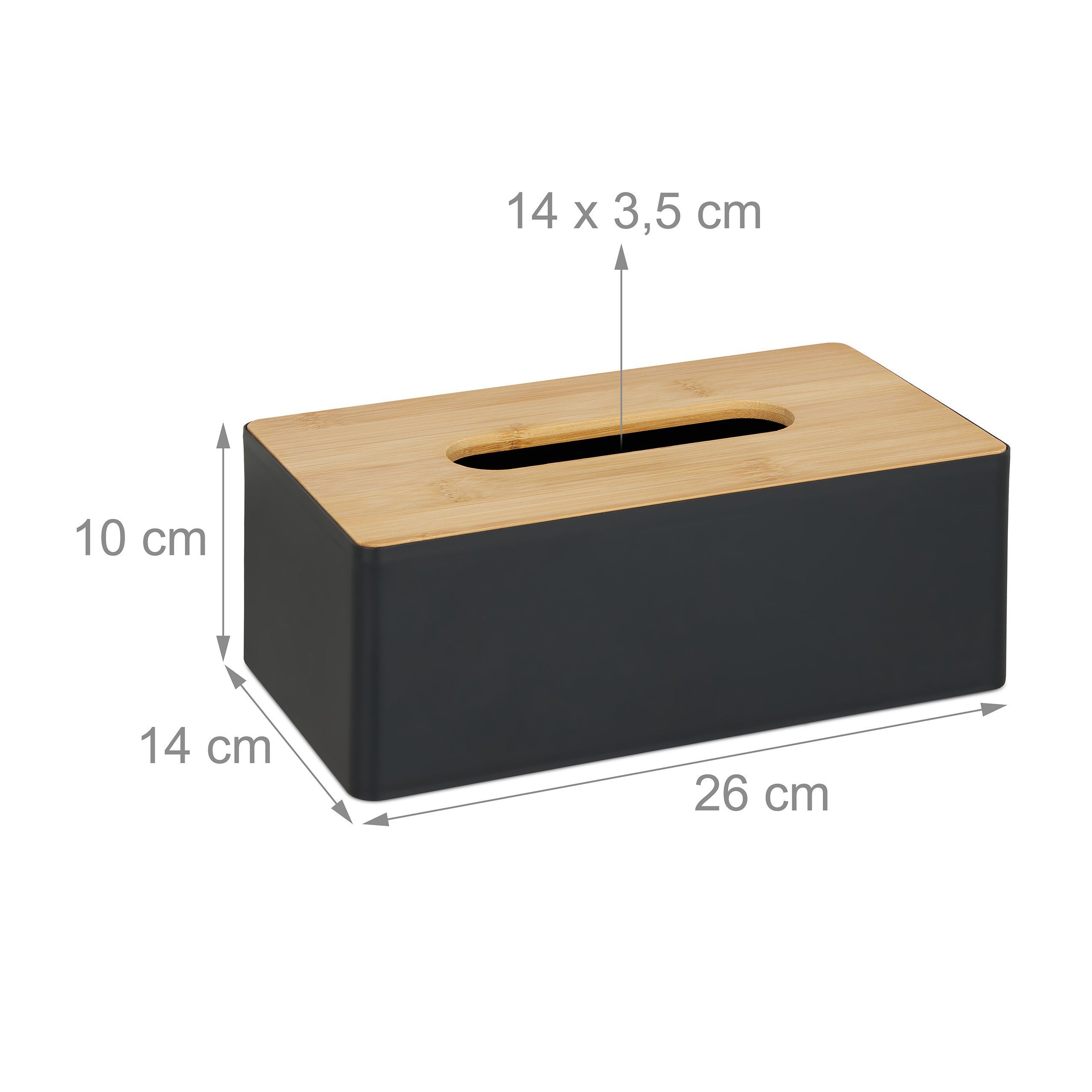 relaxdays Papiertuchbox Schwarze Tücherbox mit Bambusdeckel