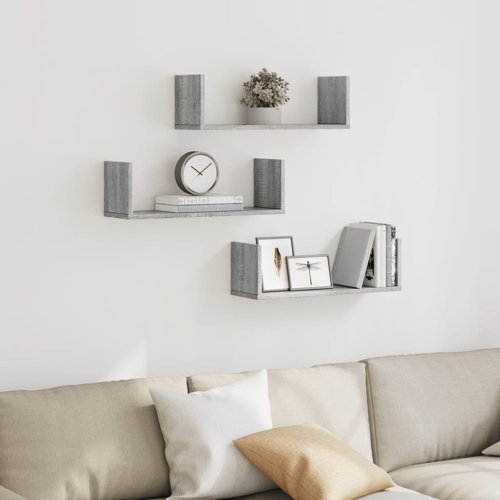 vidaXL Regal Wandregale 3 Stk. Grau günstig online kaufen