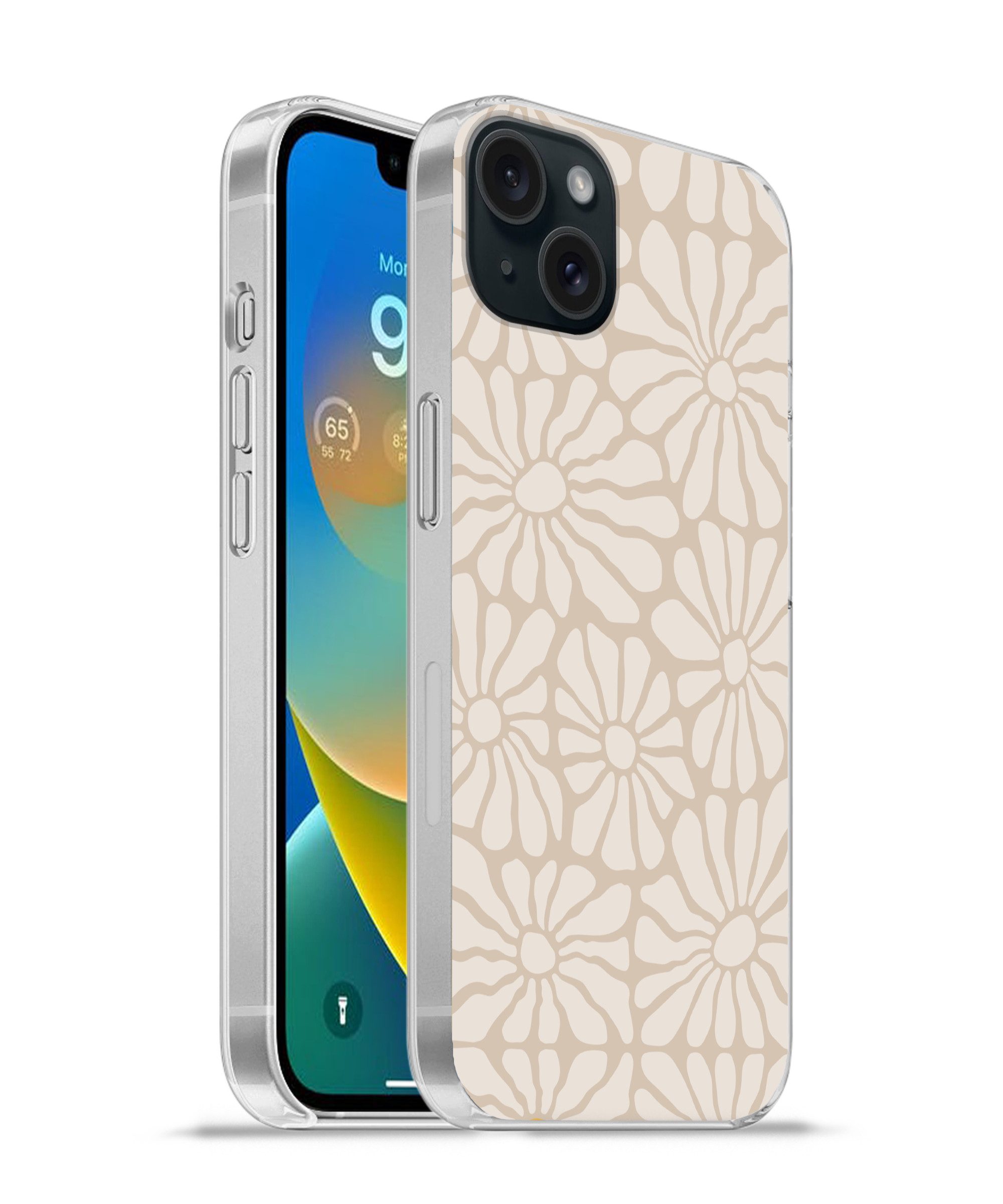 MuchoWow Handyhülle für Apple iPhone 15 Plus Floral - Druck - Beige - Braun - Minimalistis, Smartphone-Bumper, Print, Handy Schutzhülle Dünn