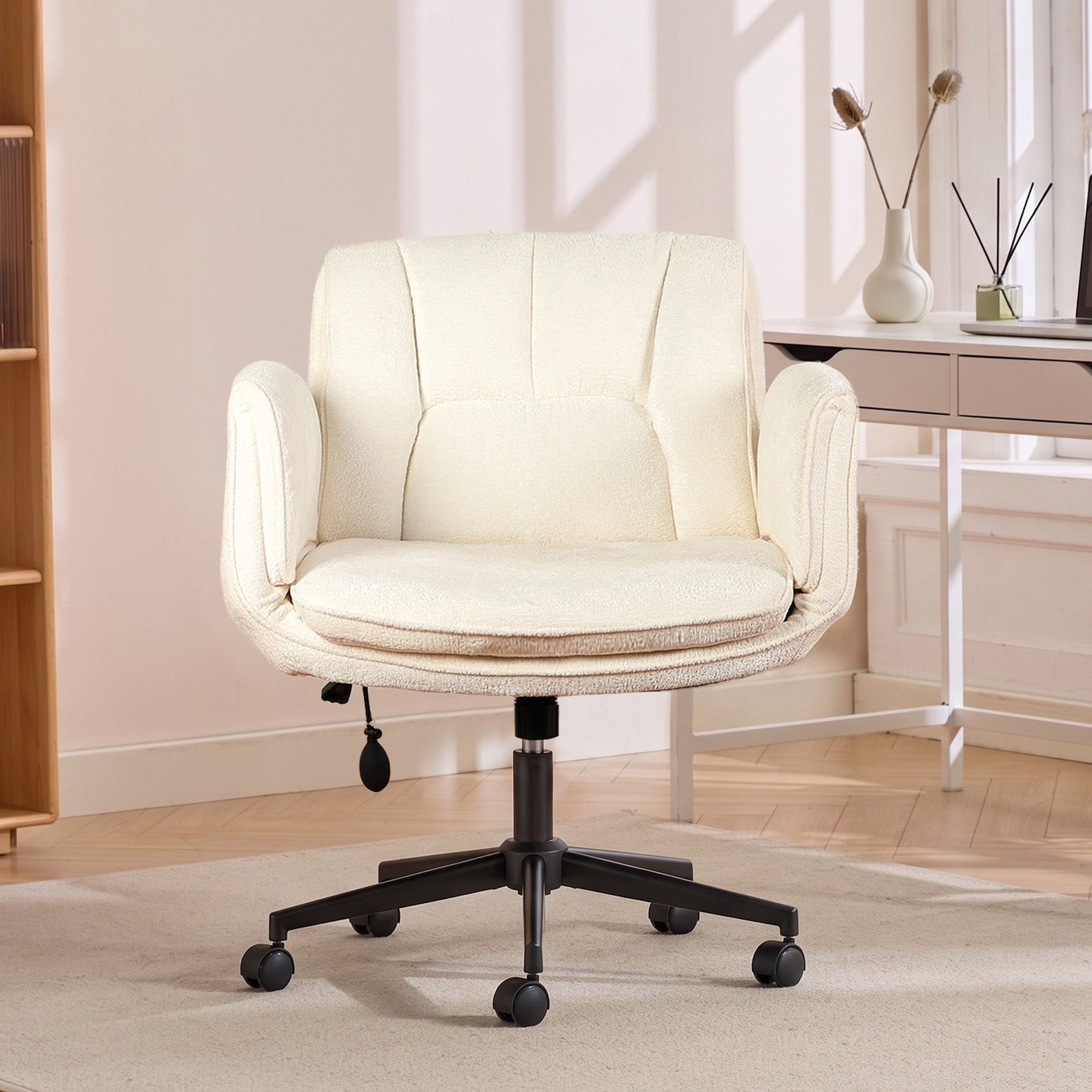 Vankel Drehstuhl Bürostuhl ergonomisch mit breitem Sitz & 5-fach Armlehnen, Schreibtischstuhl mit Chenille-Bezug, Rollen & 150 kg