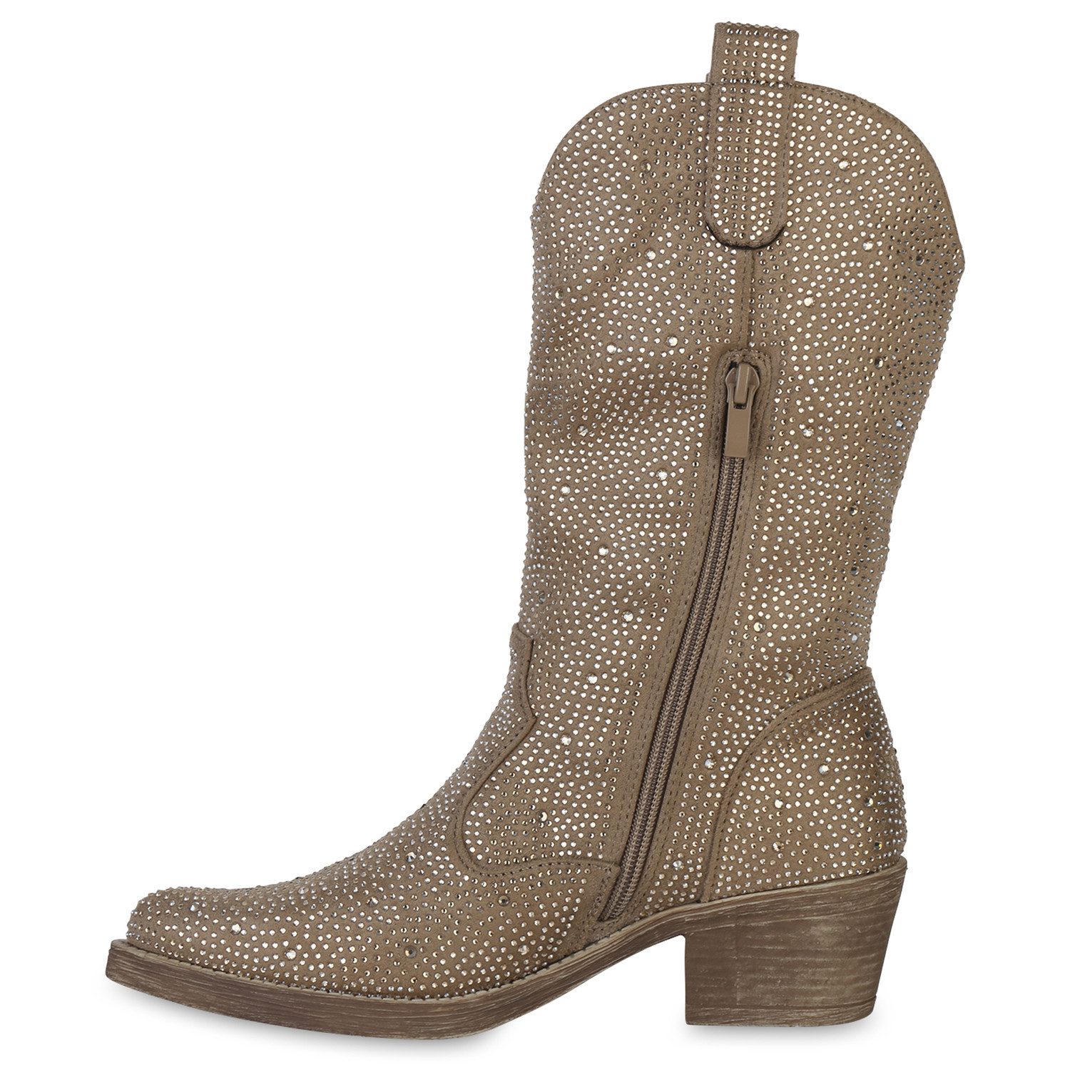 VAN HILL 840905 Cowboystiefel Damen Cowboystiefel Stiefel Spitze Strass Wes günstig online kaufen