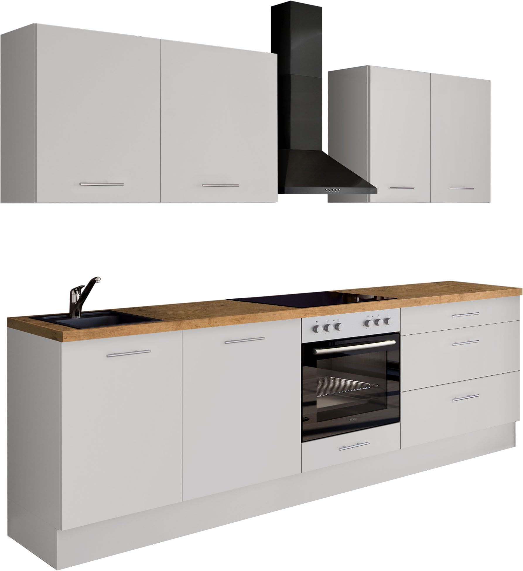 IMPULS KÜCHEN Küchenzeile "Kopenhagen", Ausrichtung wählbar, Schubkästen mit Soft-Close, (Set), vormontiert, wahlweise mit E-Geräten, Breite 260 cm