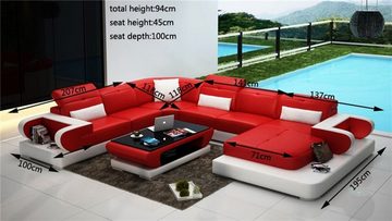 JVmoebel Ecksofa Ledersofa U Form Sofa Wohnlandschaft Beleuchtete Ecksofa Couch, Made in Europe