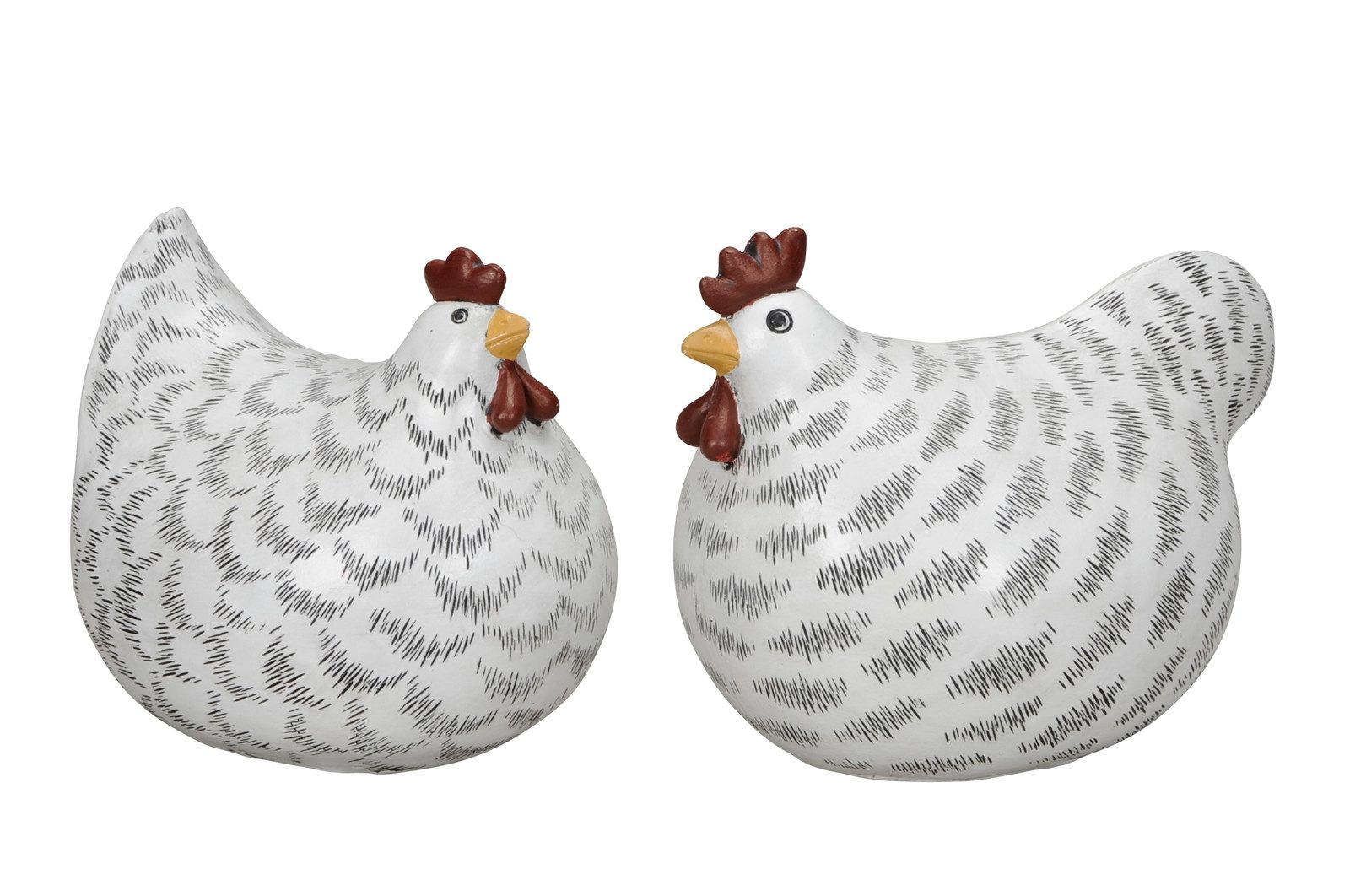 Osterfigur Hahn Henne weiss/schwarz Ø11,5x16,5cm H13cm Polyresien 2fach sort.