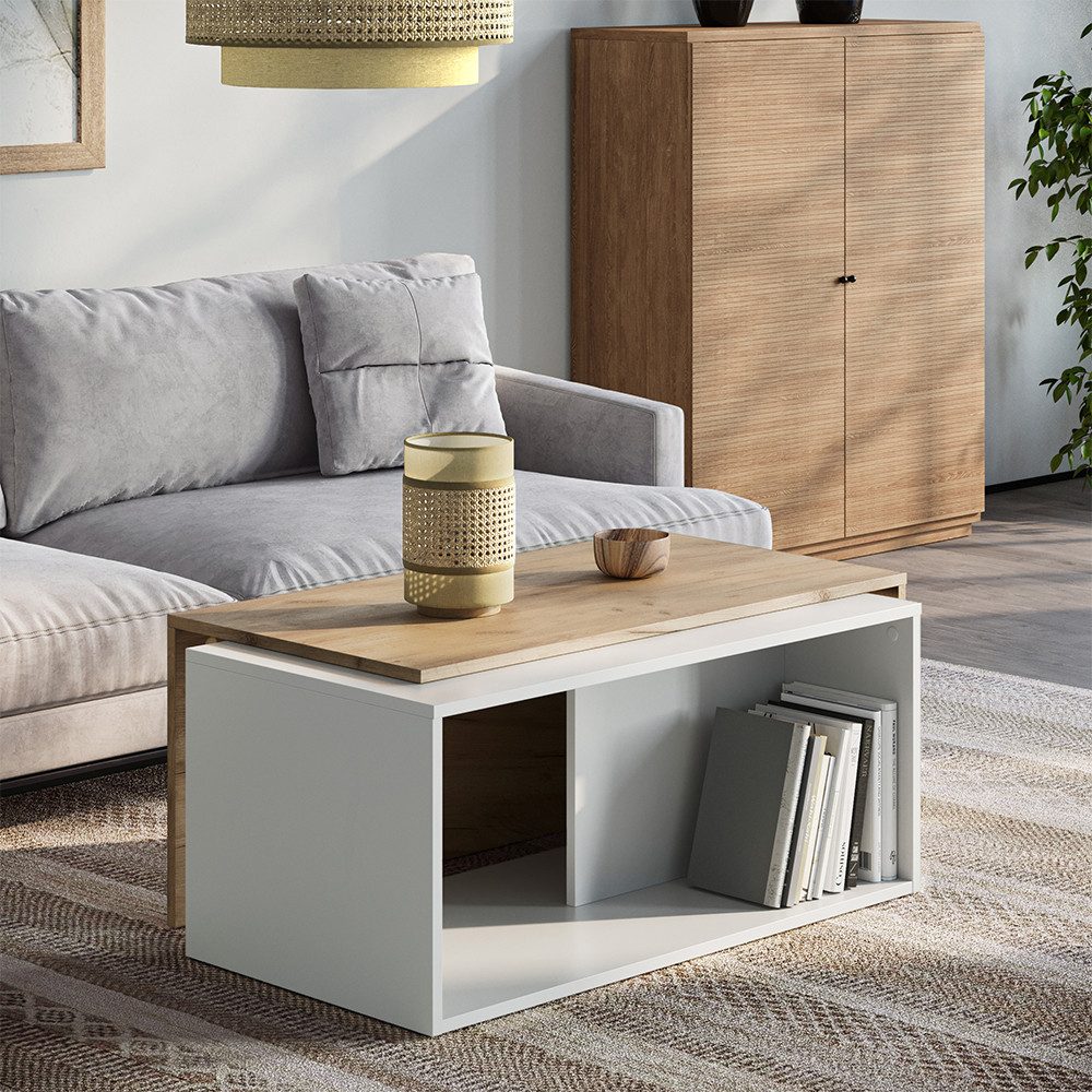Vicco Couchtisch Elias 70x70cm - Anthrazit/Goldkraft Eiche, Drehbare Platte