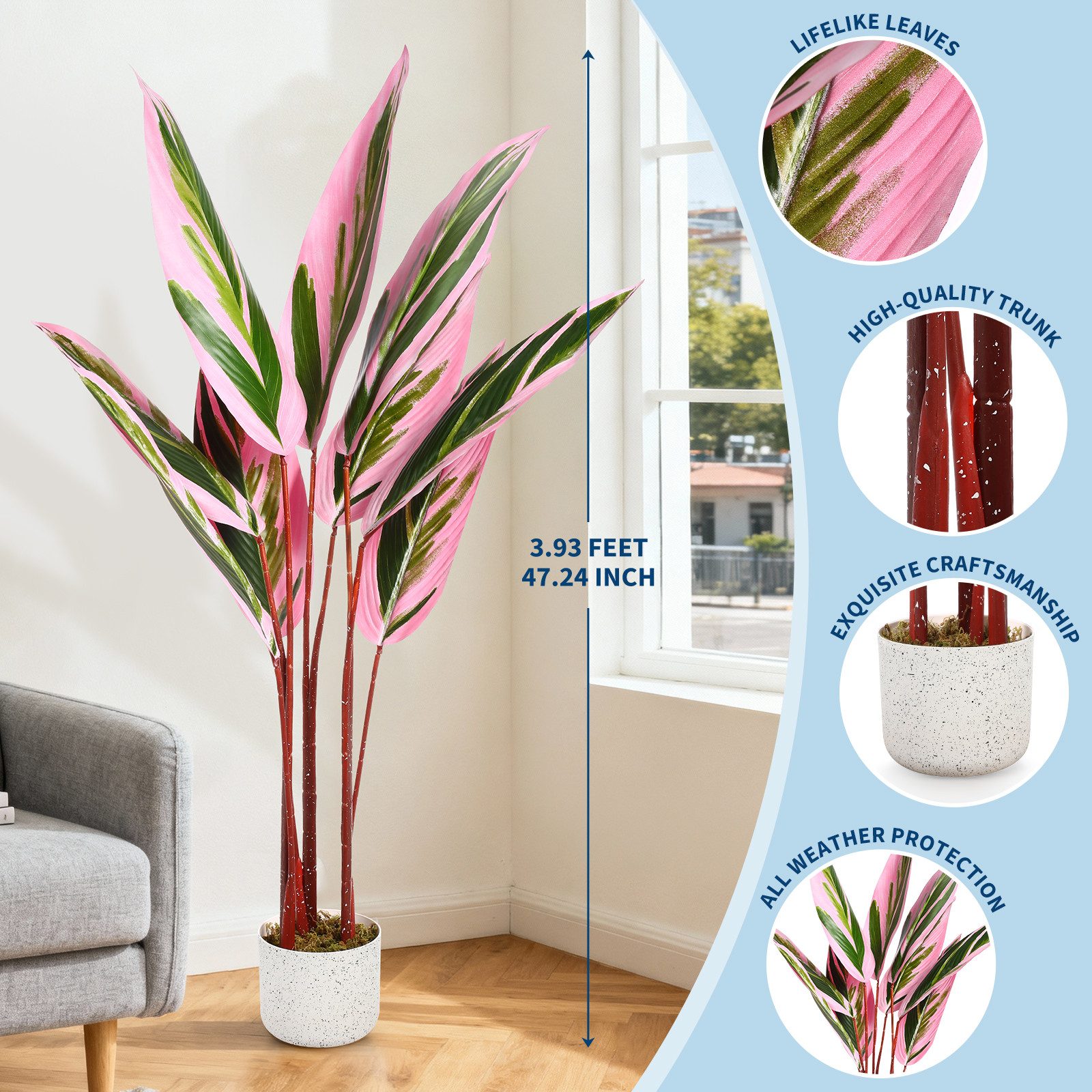 Kunstpflanze Künstliche Pflanze mit Topf, 120cm Kunstpalme, Pflanze Deko fü günstig online kaufen
