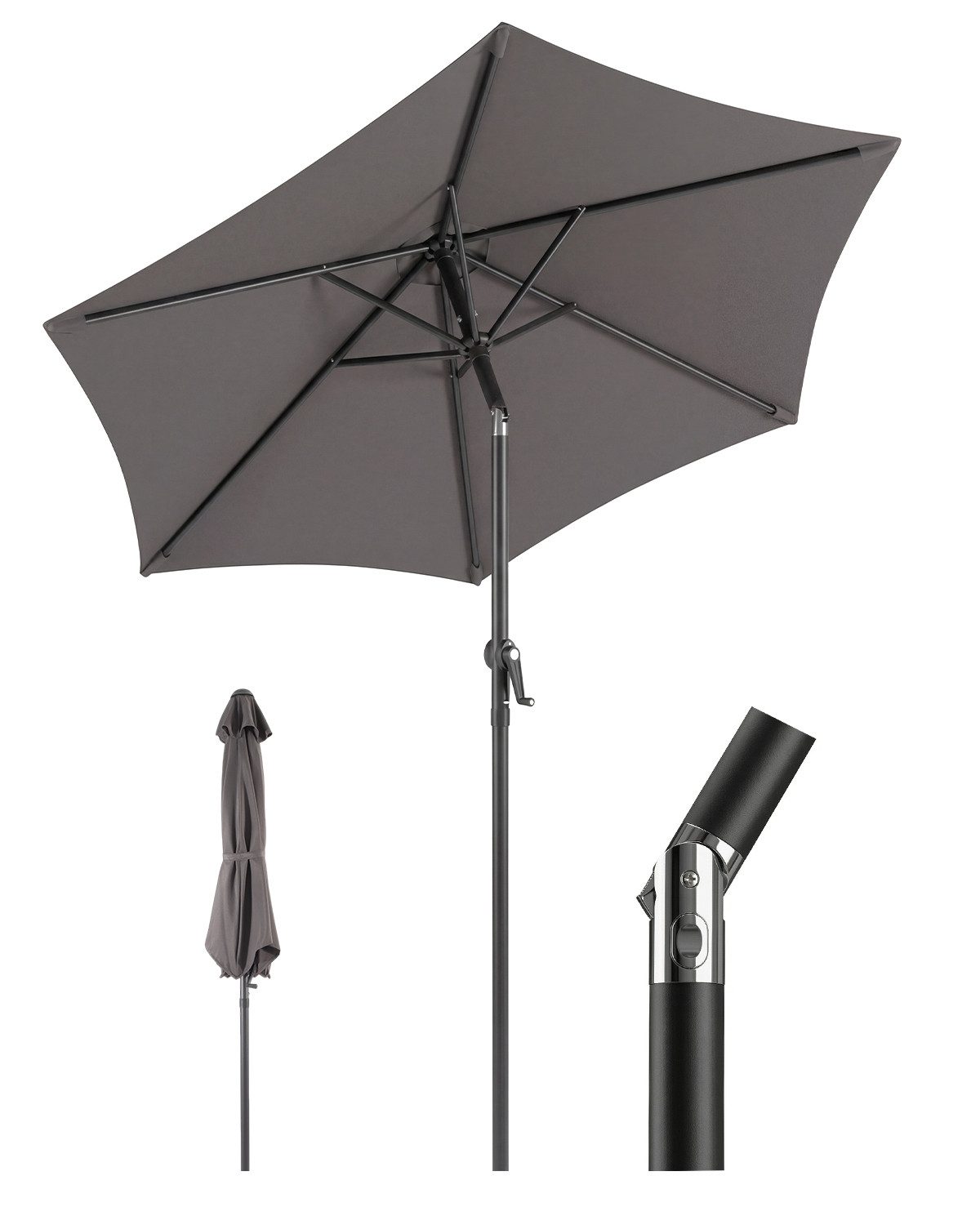 Sekey Sonnenschirm ø 200/270/300 cm Gartenschirm Rund, Marktschirm Knickbar, mit Kurbel, LxB: 200x300 cm, sonnenschirm 200cm, Neigungswinkel, für Balkon Garten, UV 50+