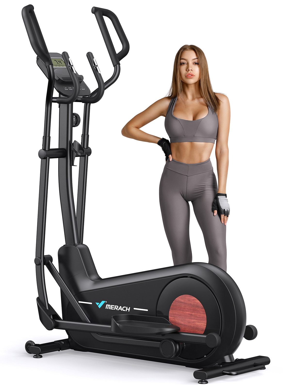 MERACH Crosstrainer Heimtrainer, Leises Hometrainer Fahrrad (mit Einstellbarem 8 Magnetische Widerstandsstufen, mit Verbessertem LCD-Monitor, Eigener App), mit 2 Wasserbecherhalter, 180kg Belastbar