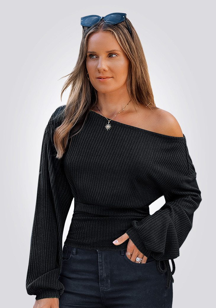 Cupshe Blusenshirt Schulterfreies Rippstrick-Top mit langen Ärmeln