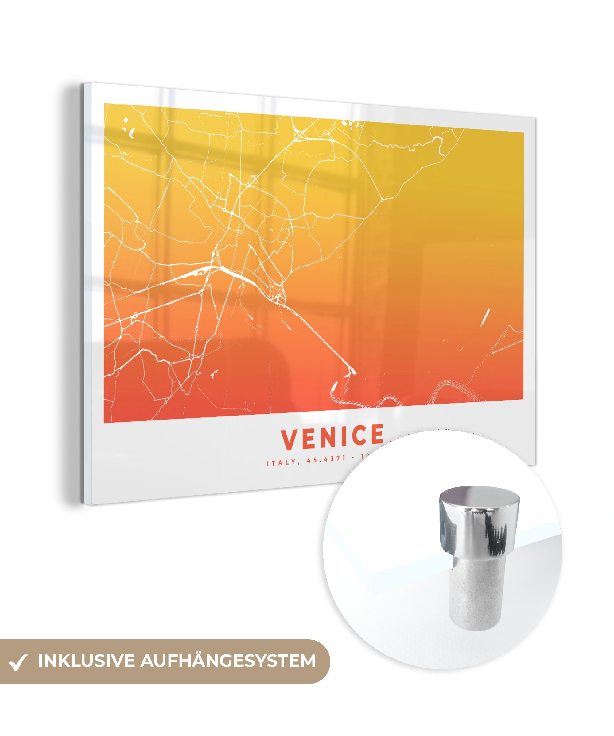 (1 Venedig Wohnzimmer Acrylglasbild Italien MuchoWow - & Stadtplan, St), - Schlafzimmer Acrylglasbilder