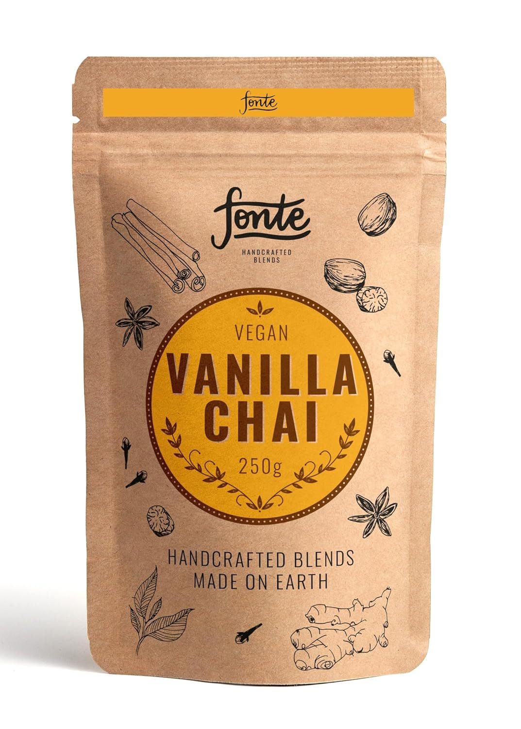 LK Trend & Style Tee Fonte Handcrafted Vegan Vanilla Chai, 1 x 250 g, (250g Beutel, ca. 12 Portionen), Gewürzmischung für Chai Latte mit Vanille
