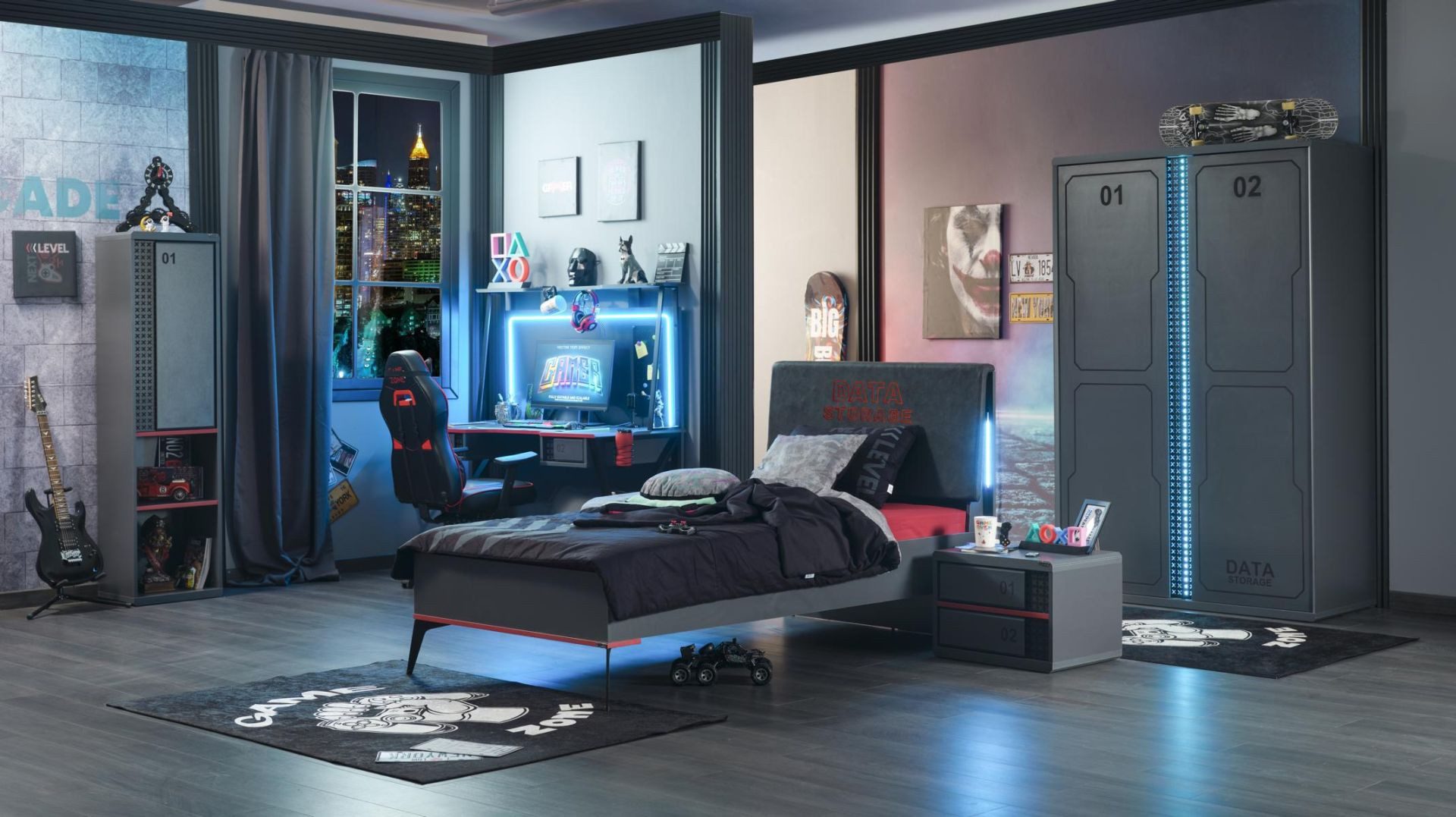Lajivert Jugendzimmer-Set Arcade Gaming Zimmer Komplettset 5-teilig
