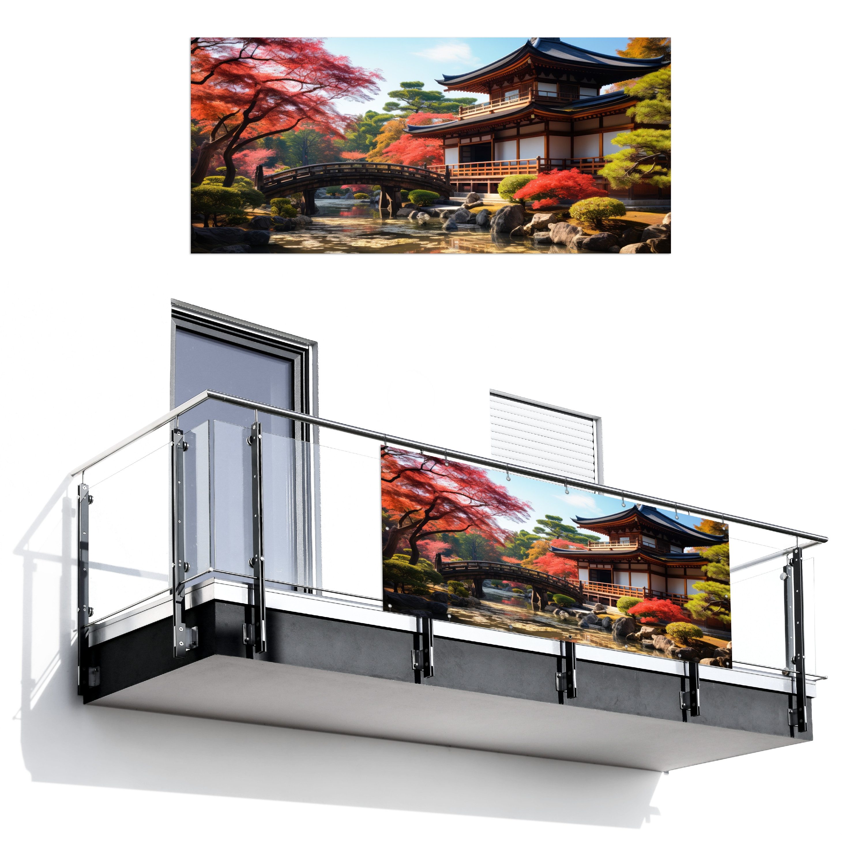 MuchoWow Balkonsichtschutz Japanischer Garten - Fluss günstig online kaufen