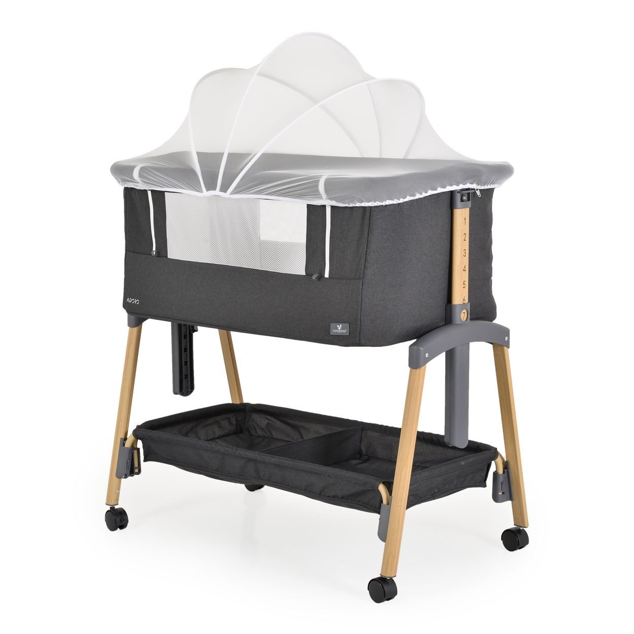 Cangaroo Komplettbett Babybett, Beistellbett Adoro, verstellbar, Matratze, Moskitonetz, Räder