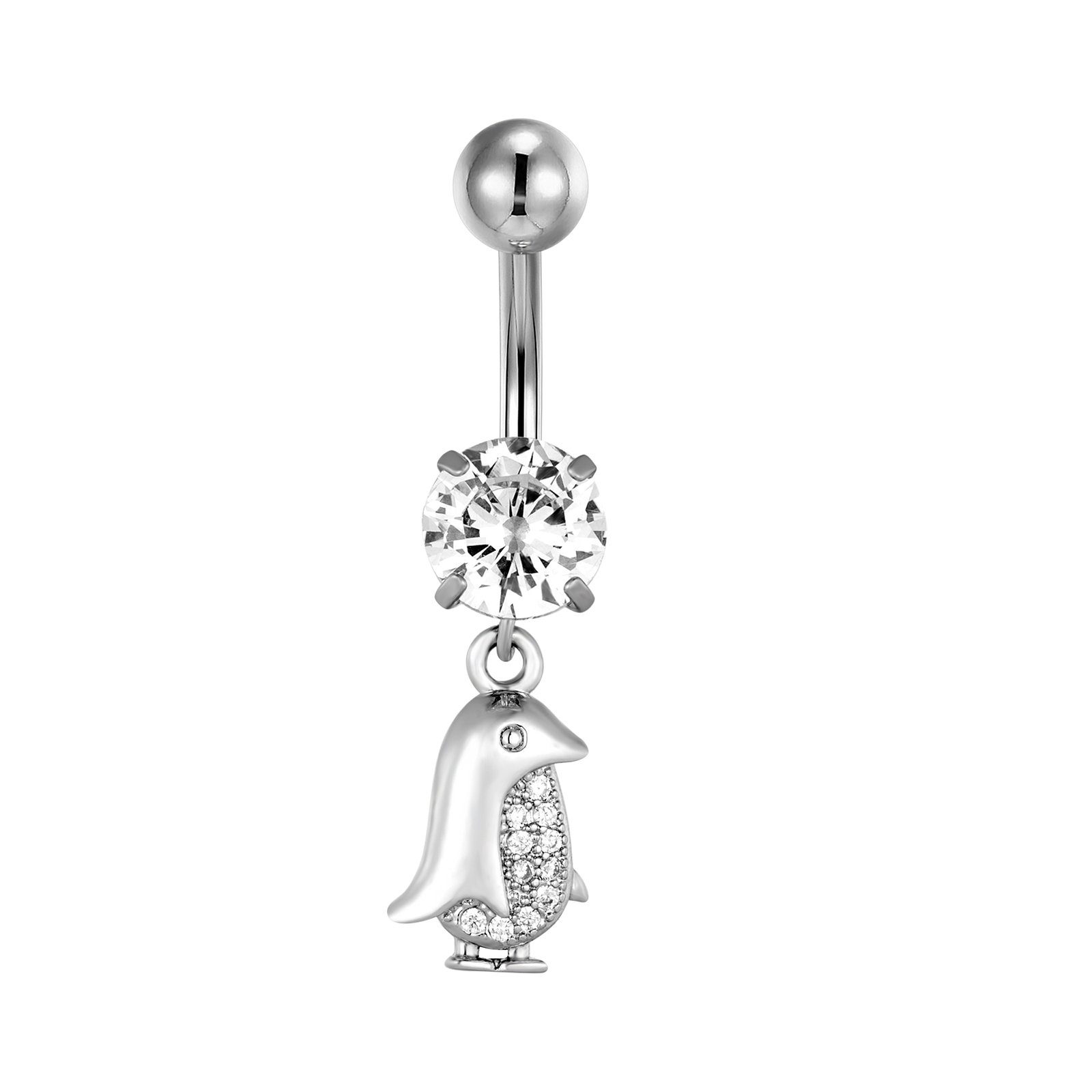 Karisma Schmuck Bauchnabelpiercing Edelstahl Bananabell Anhänger Pinguine Weiss Zirkonia HB445, Frauenschmuck