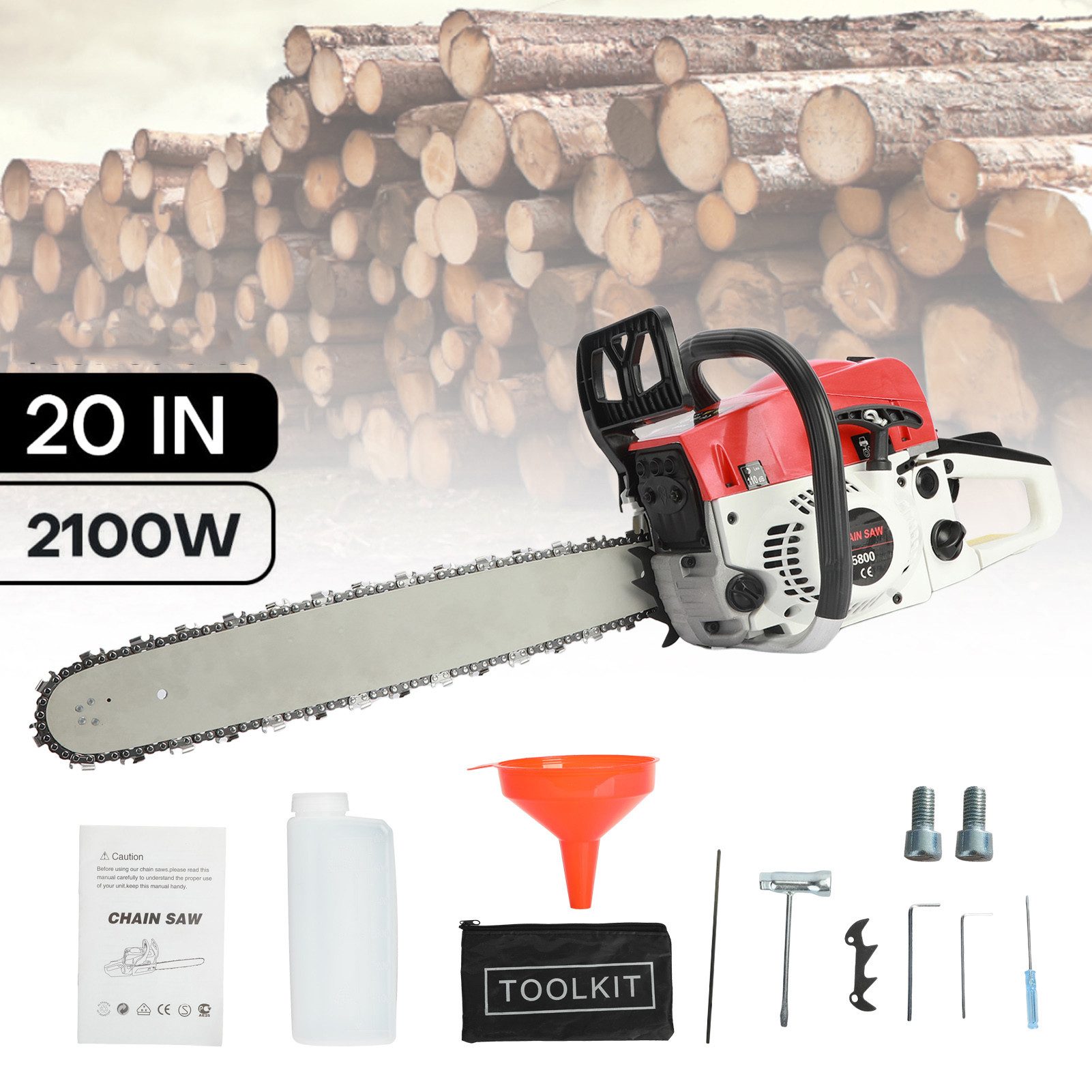 Rutaqian Petrol Chainsaw 58cc Petrol Chainsaw, 2100w, Maximum cutting diameter: 55cm, 58 cubic centimeters, rust-resistant wood chainsaw for cutting wood