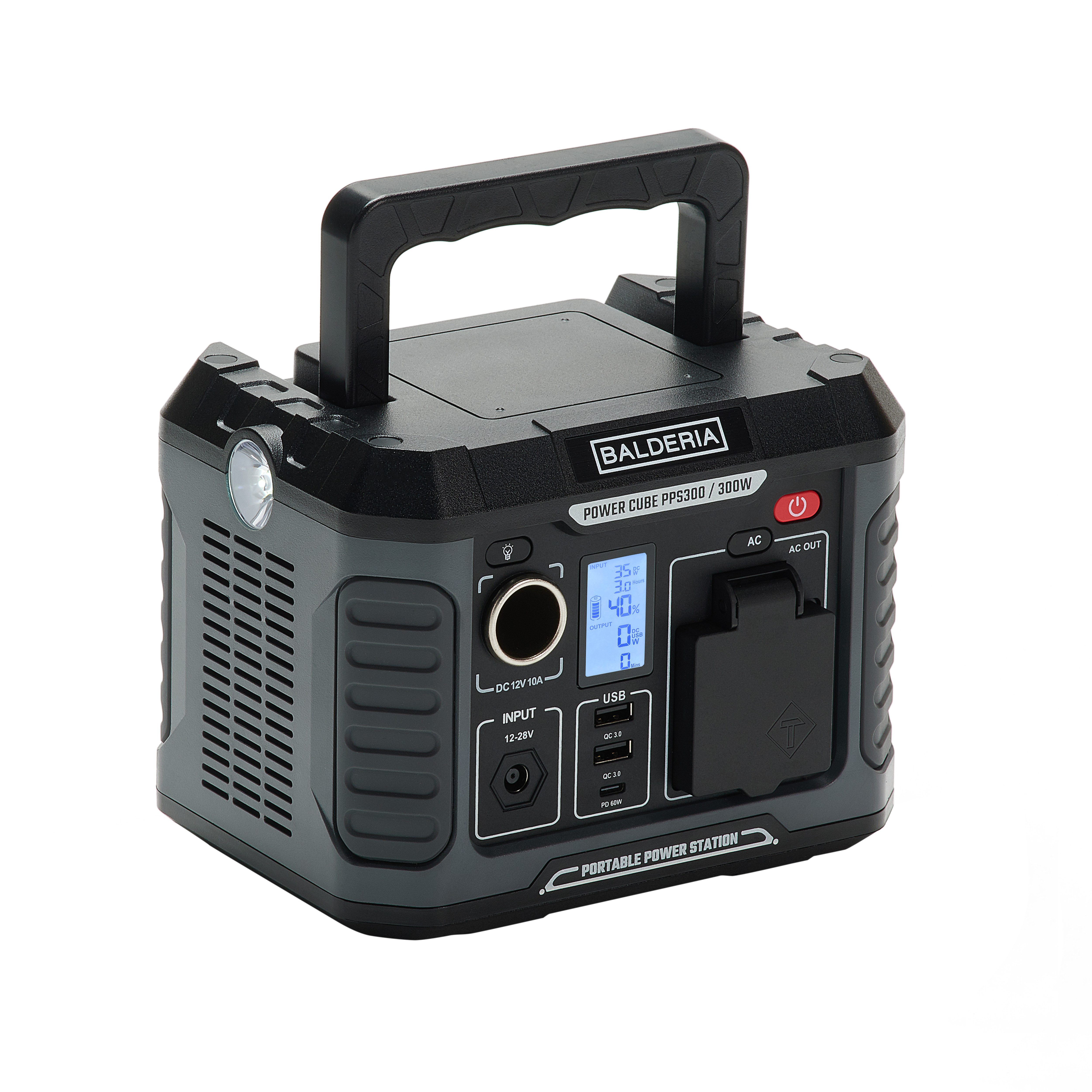 Balderia BALDERIA Power Cube 300W Powerstation BALDERIA Power Cube PPS300 (1 St), AC Ausgänge Solargenerator Tragbar Outdoor Camping Reisen