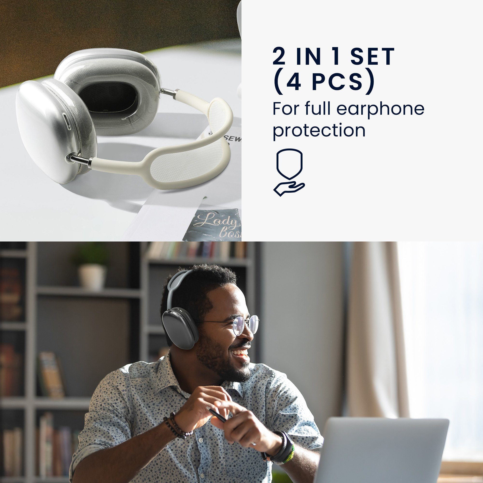 kwmobile Kopfhörer-Schutzhülle 2in1 Set Hülle für Apple AirPods Max / AirPods Max 2 Cover, TPU Silikon Kopfhörer Case - Schutzhülle beidseitig