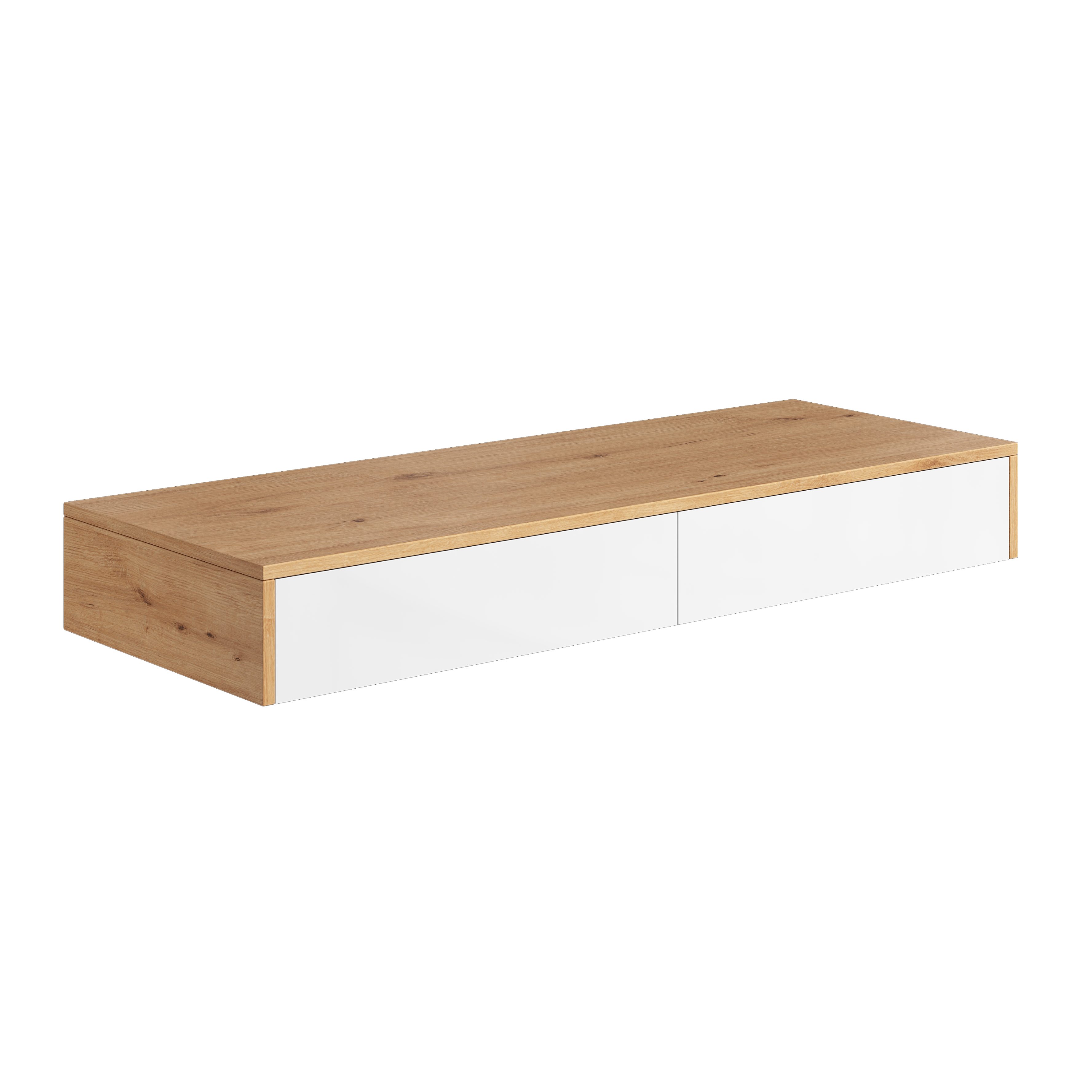 Bellamio Schminktisch Kafue mit 2 Schubladen, Wandregal 110x40x14 cm, Hängeregal schmal (Weiß/Eichenoptik), Mehrzwecktisch mit Stauraum, Schweberegal Schlafzimmer/Flur