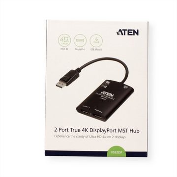 Aten VS92DP 2-Port True 4K DisplayPort Splitter mit MST Hub Audio- & Video-Adapter, 15.0 cm