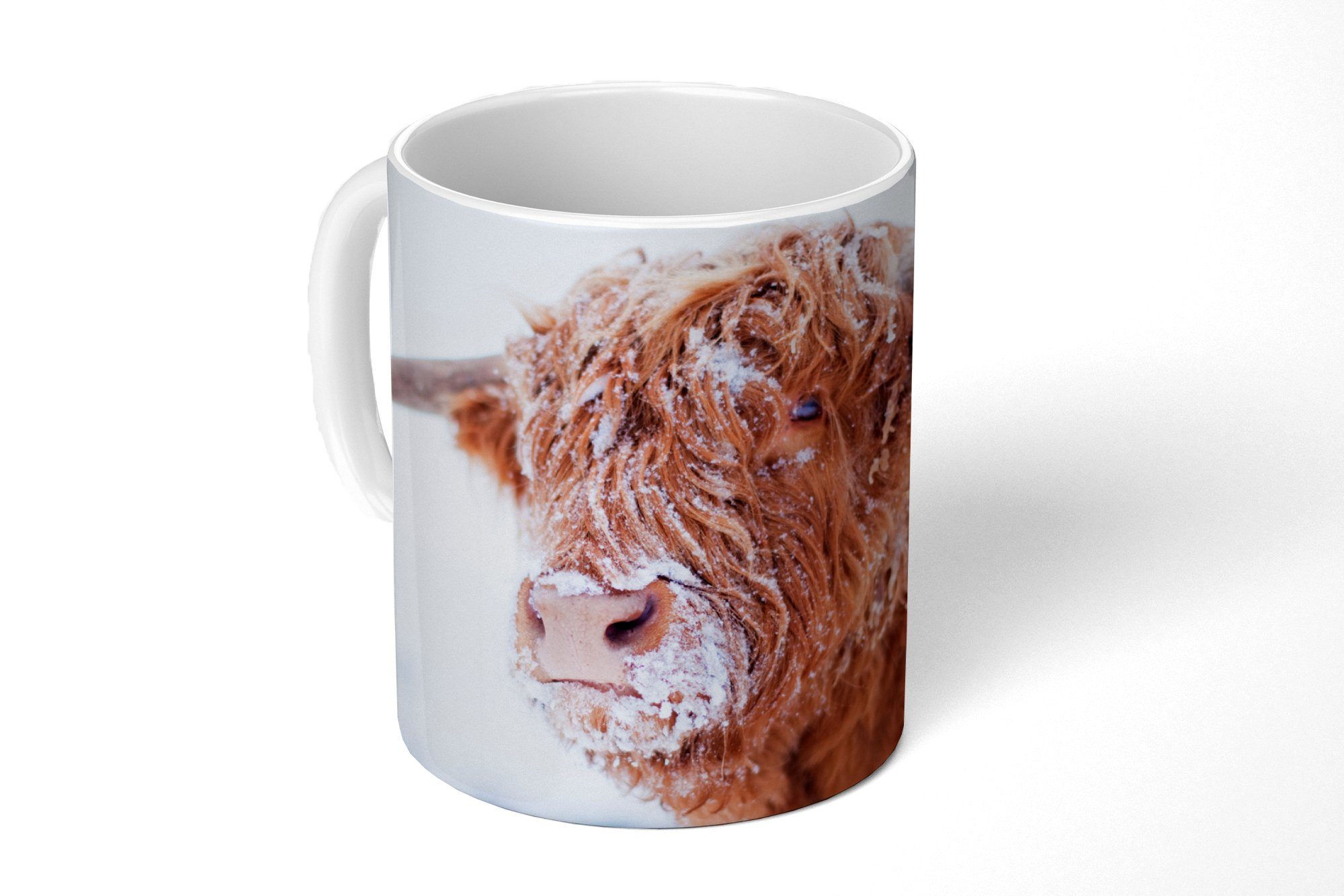 MuchoWow Tasse Schottischer Highlander - Schnee - Braun, 1-tlg., Keramik, Kaffeetassen, Teetasse, Becher, Teetasse, Geschenk