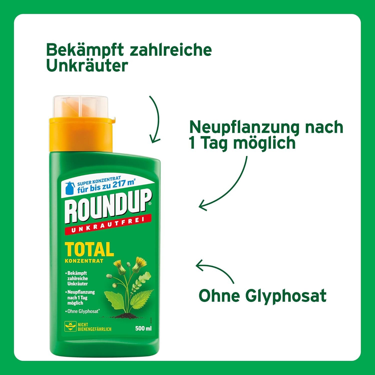 Substral Unkrautbekämpfungsmittel Roundup Total Konzentrat 500 ml Unkrautvernichter + 5 L Drucksprüher