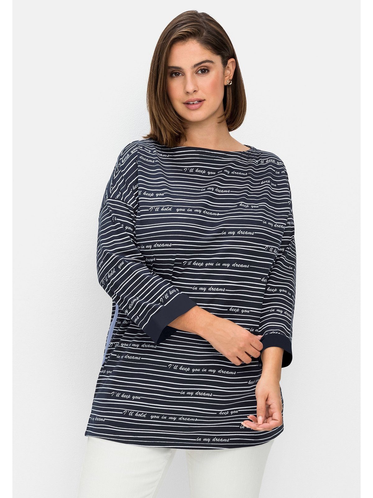 Wordingprint Größen Große Sheego Streifen und 3/4-Arm-Shirt mit