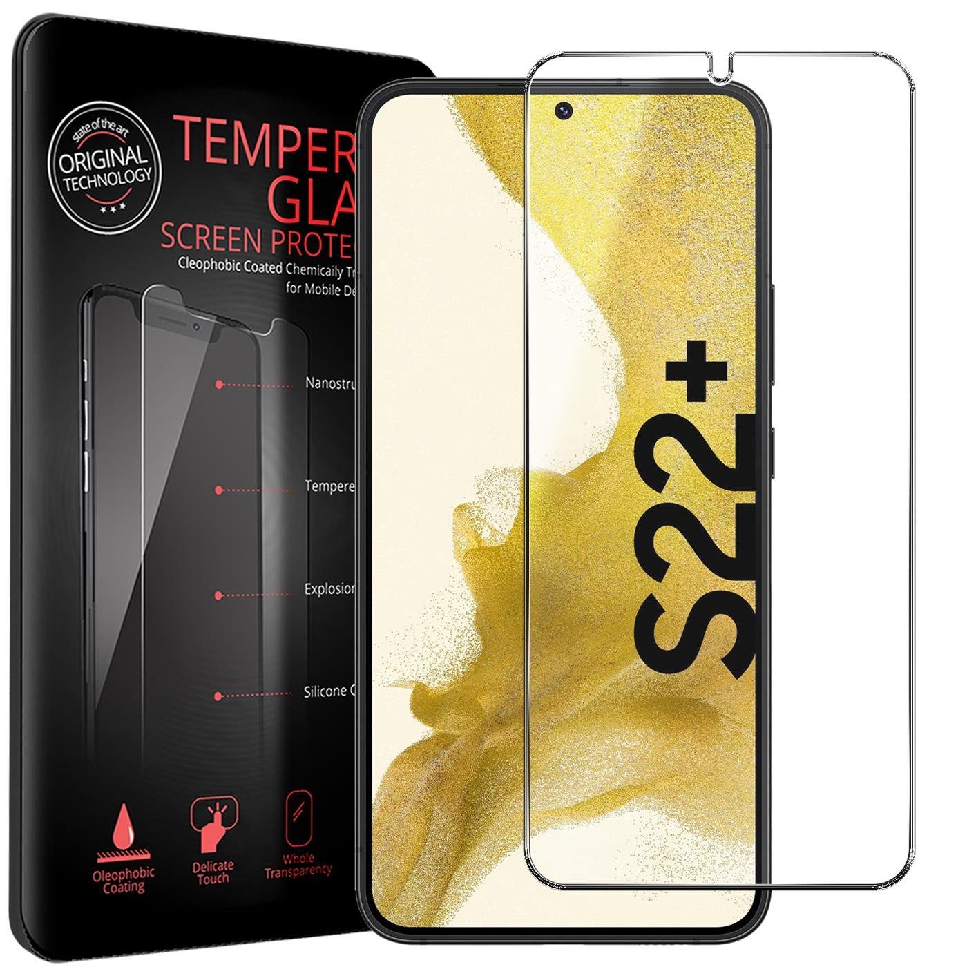 CoolGadget Schutzfolie Panzerfolie für Samsung Galaxy S22 Plus, (9H Härtegrad, 2x Schutzglas, 1xReinigungset), Displayfolie Panzer Schutzfolie 2 Stück für Samsung S22 Plus Glasfolie