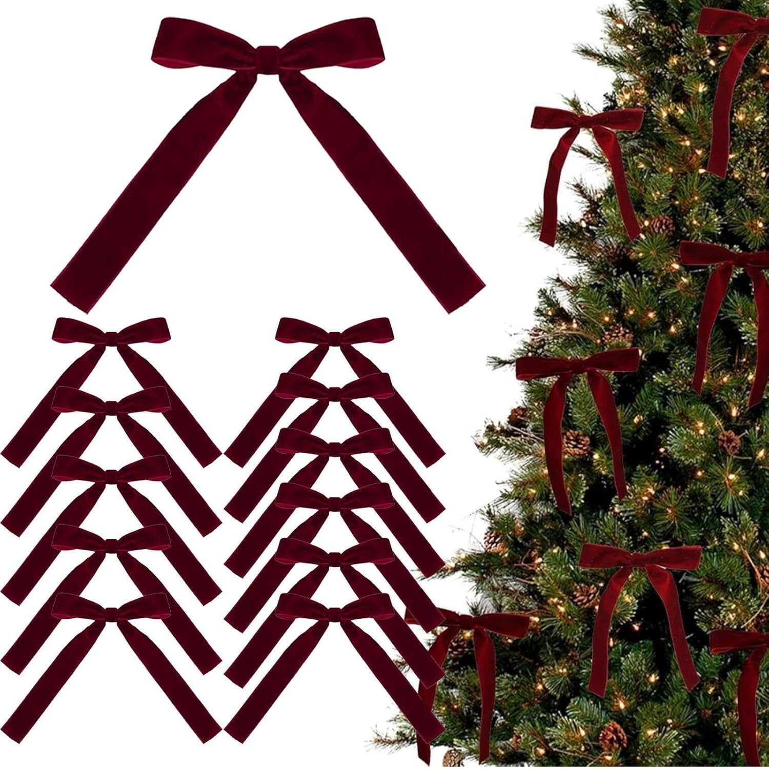Coonoor Christbaumschmuck 12 Stück Weihnachtsschleifen Vintage-Samtband Geschenkschleifen, Für Weihnachtsbaum, Geschenkverpackungen, Girlanden, Kamin, Treppen