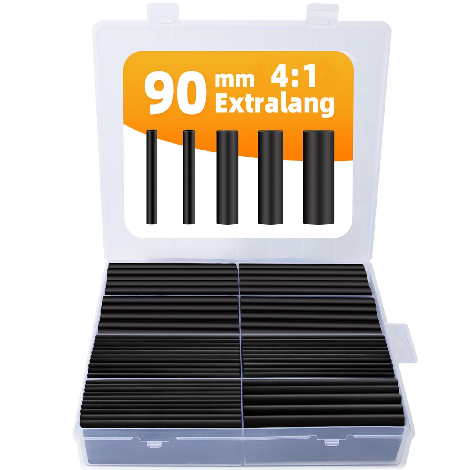 FOUORTUNATE-BEE Wärmeschrumpfschlauch 90mm Extra lange Schrumpfschlauch-Set 4:1 Schrumpfschläuche, Isolierschlauch-Sortiment mit 5 verschiedenen Größen, 100-tlg.