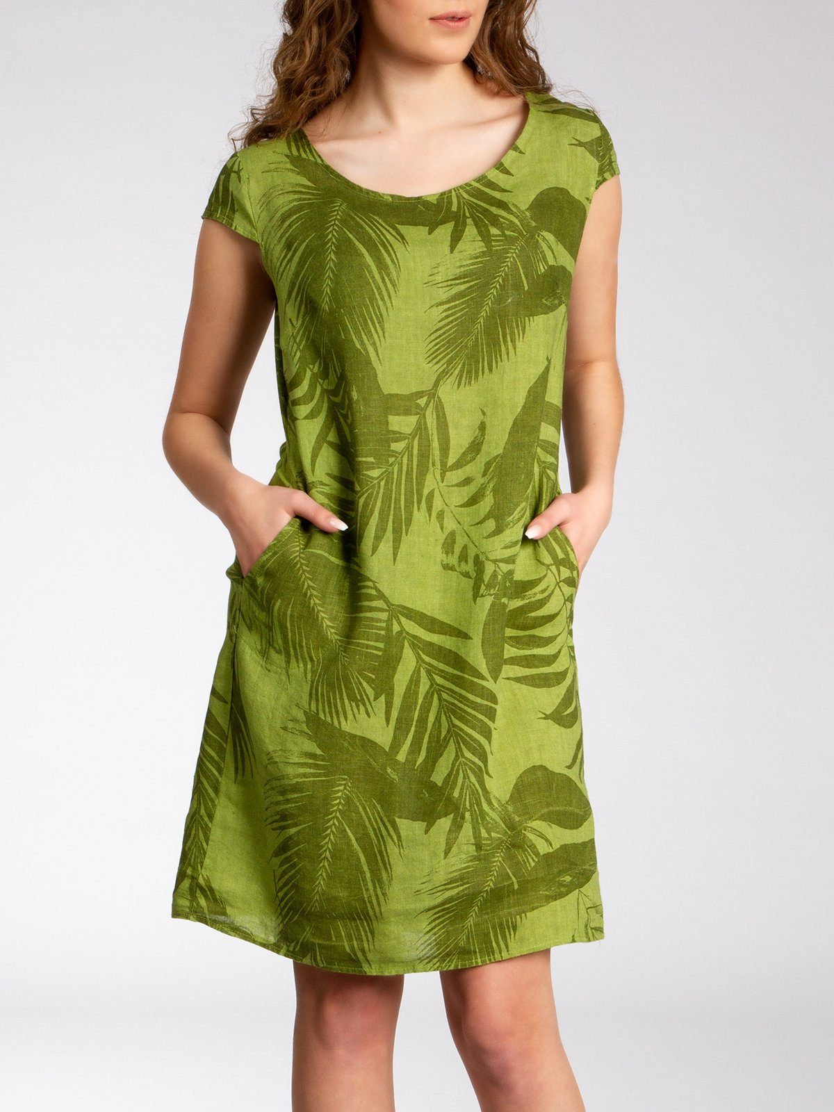 Damen Leinenkleid SKL027 Größe 50 elegantes bis Sommer knielanges grün Sommerkleid Caspar