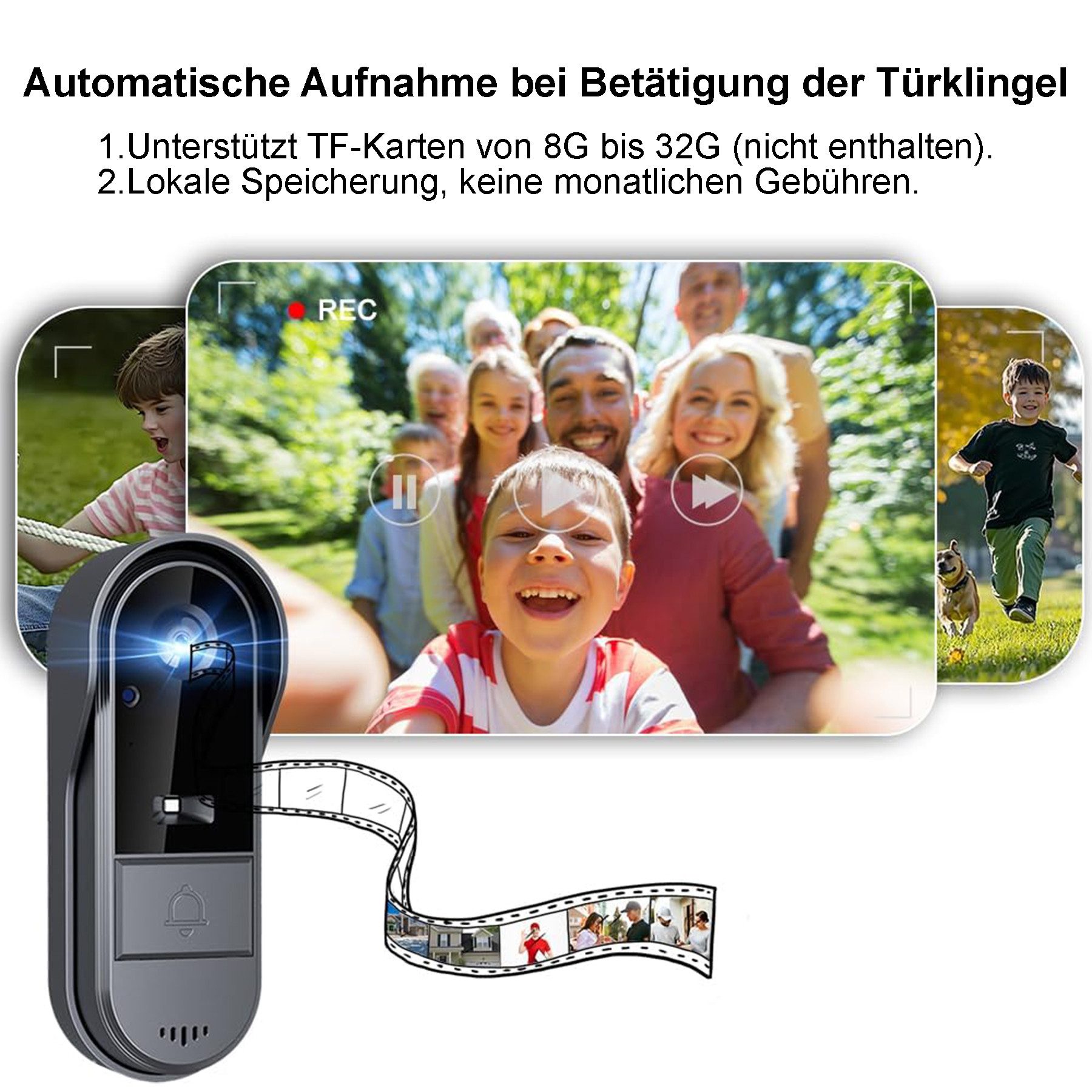 Senmudi Smart Home Türklingel Drahtlose Türklingel mit Kamera 1080P IP65 Wasserdicht (Video Türklingel 4,3Zoll, mit 170°HD Kamera, IPS Bildschirm Funkklingel, K – Bild 4 von 5