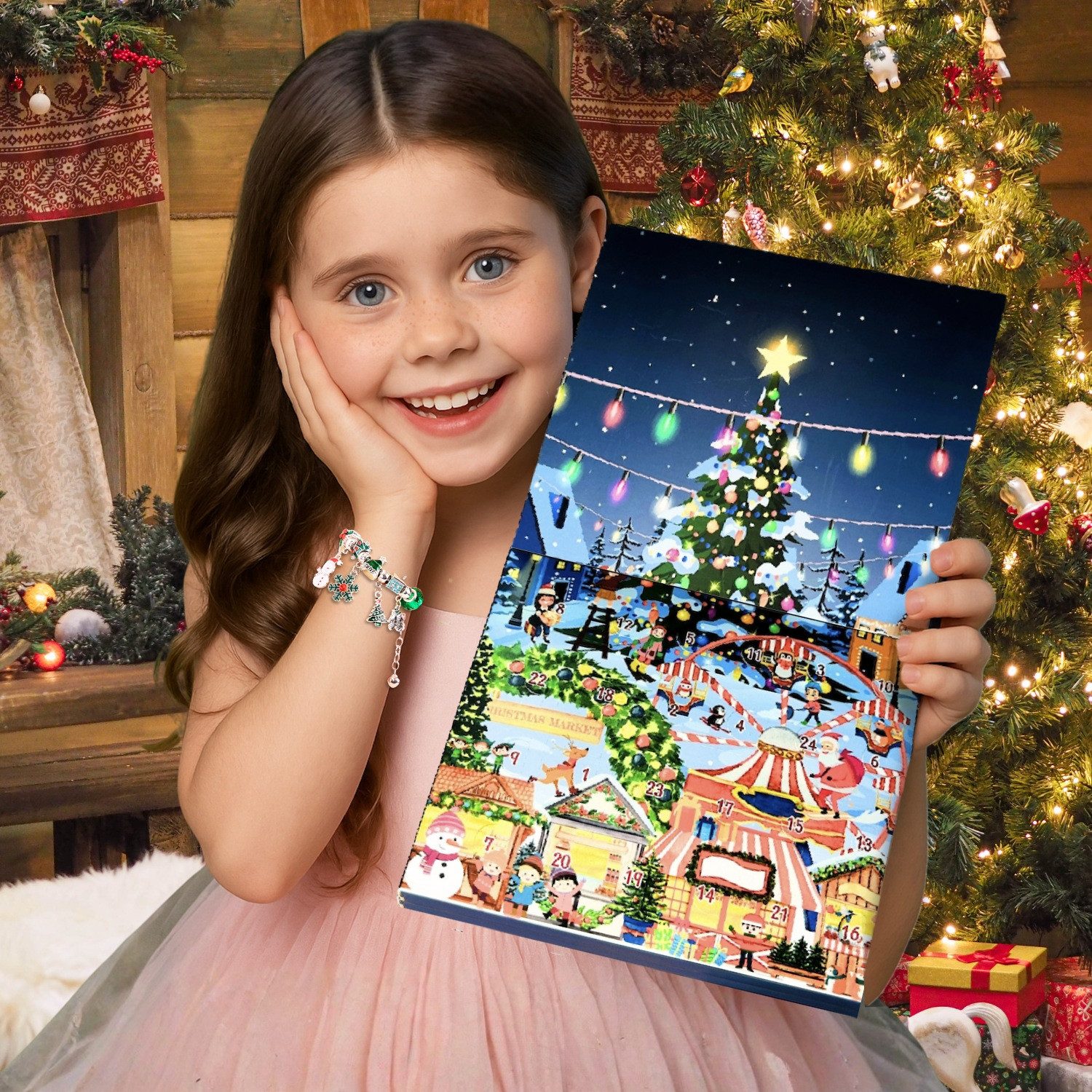 Lucadeau DIY-Adventskalender 2025 Schmuck Adventskalender Kinder - Weihnachtskalender für Mädchen (Geschenkset), Armband Schmuck Weihnachtsgeschenk Mädchen Frauen